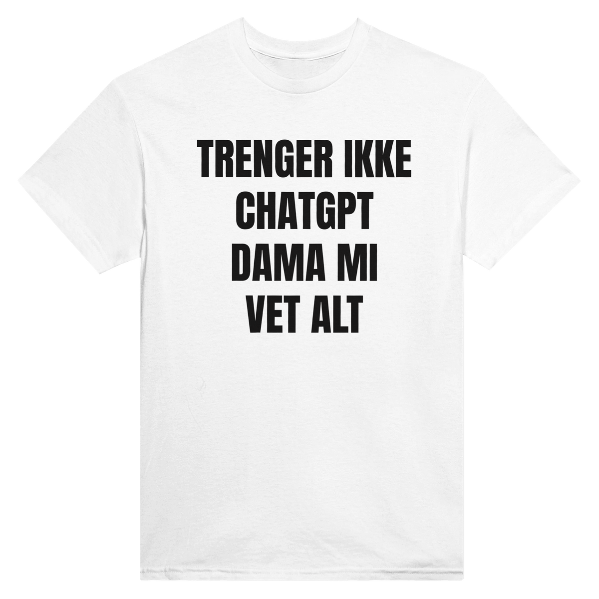 Trenger ikke ChatGPT, dama mi vet alt – morsom t-skjorte med norsk humor fra Køddeklær