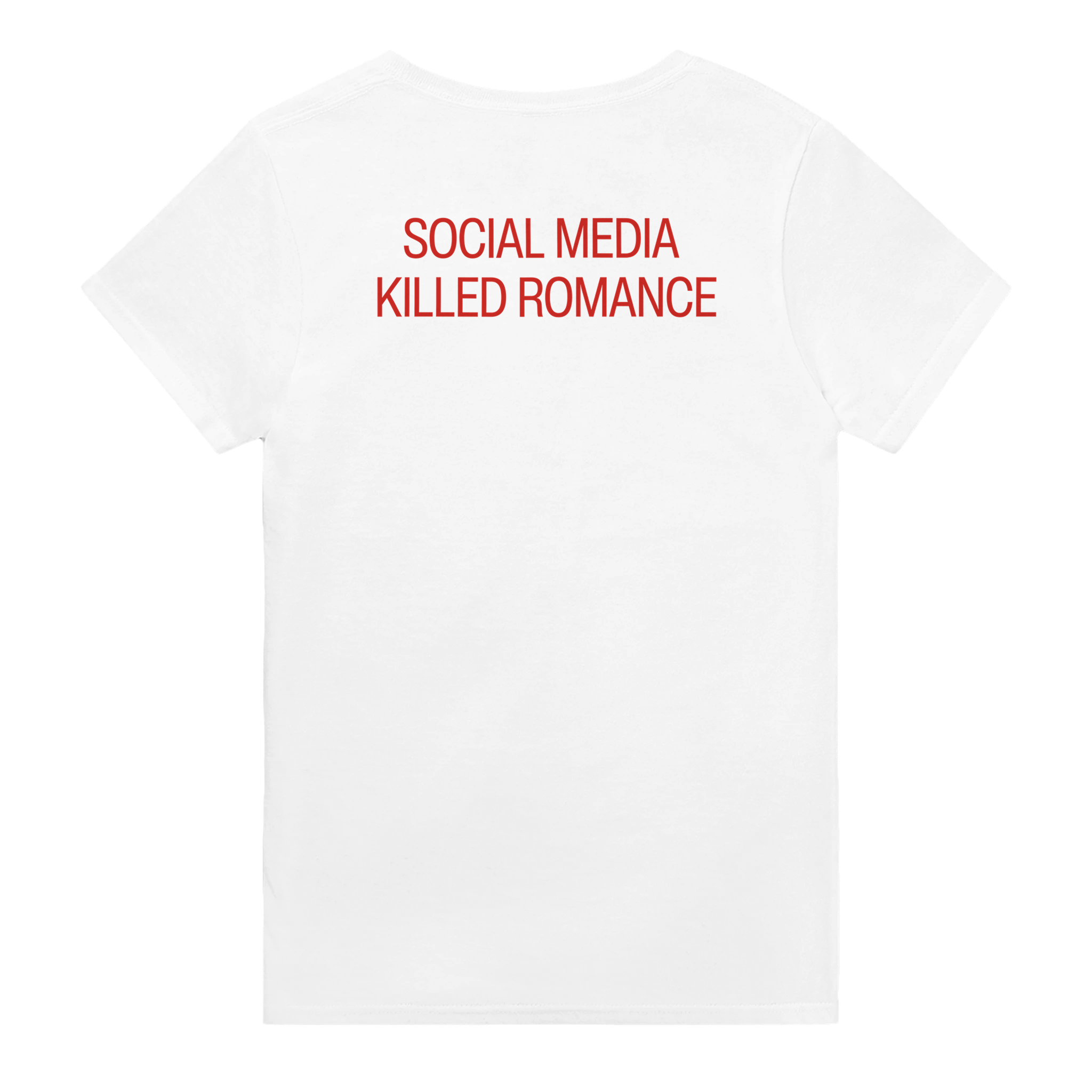 Social media killed romance – morsom t-skjorte med backprint fra Køddeklær