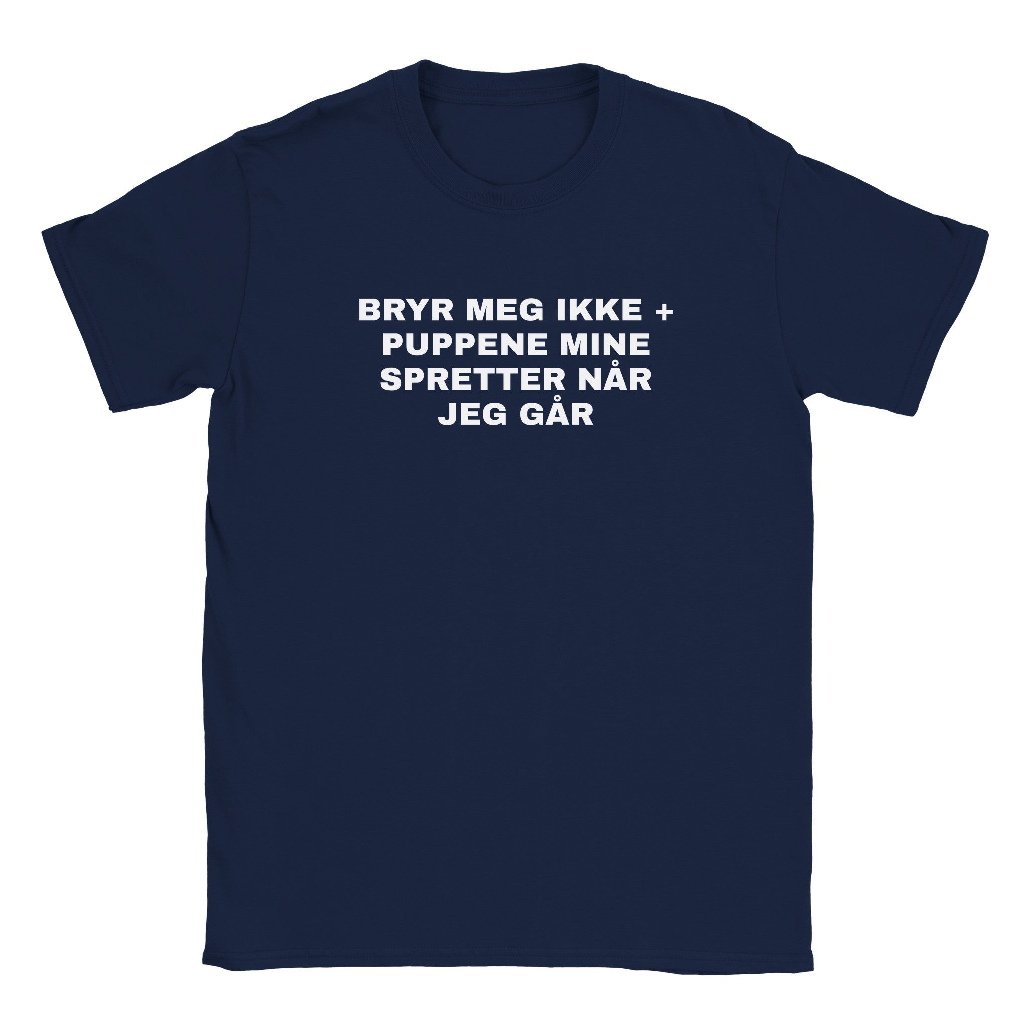 Bryr meg ikke + puppene mine spretter når jeg går - Baby tee – Navy