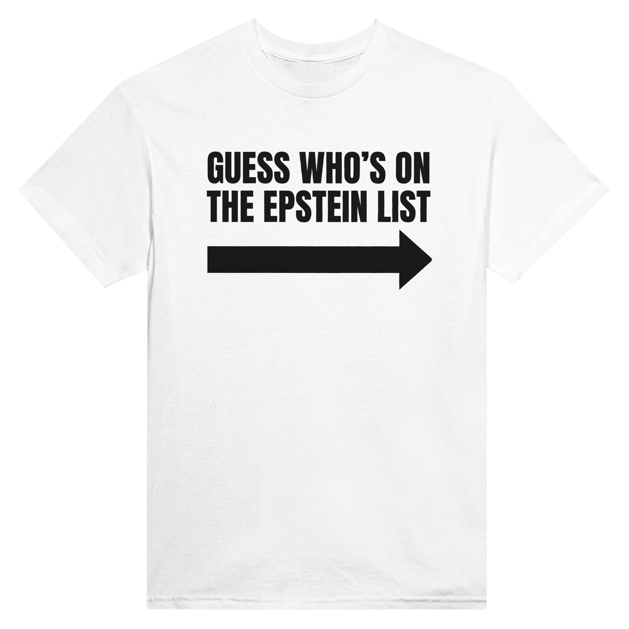 Guess who's on the Epstein list – morsom t-skjorte fra Køddeklær