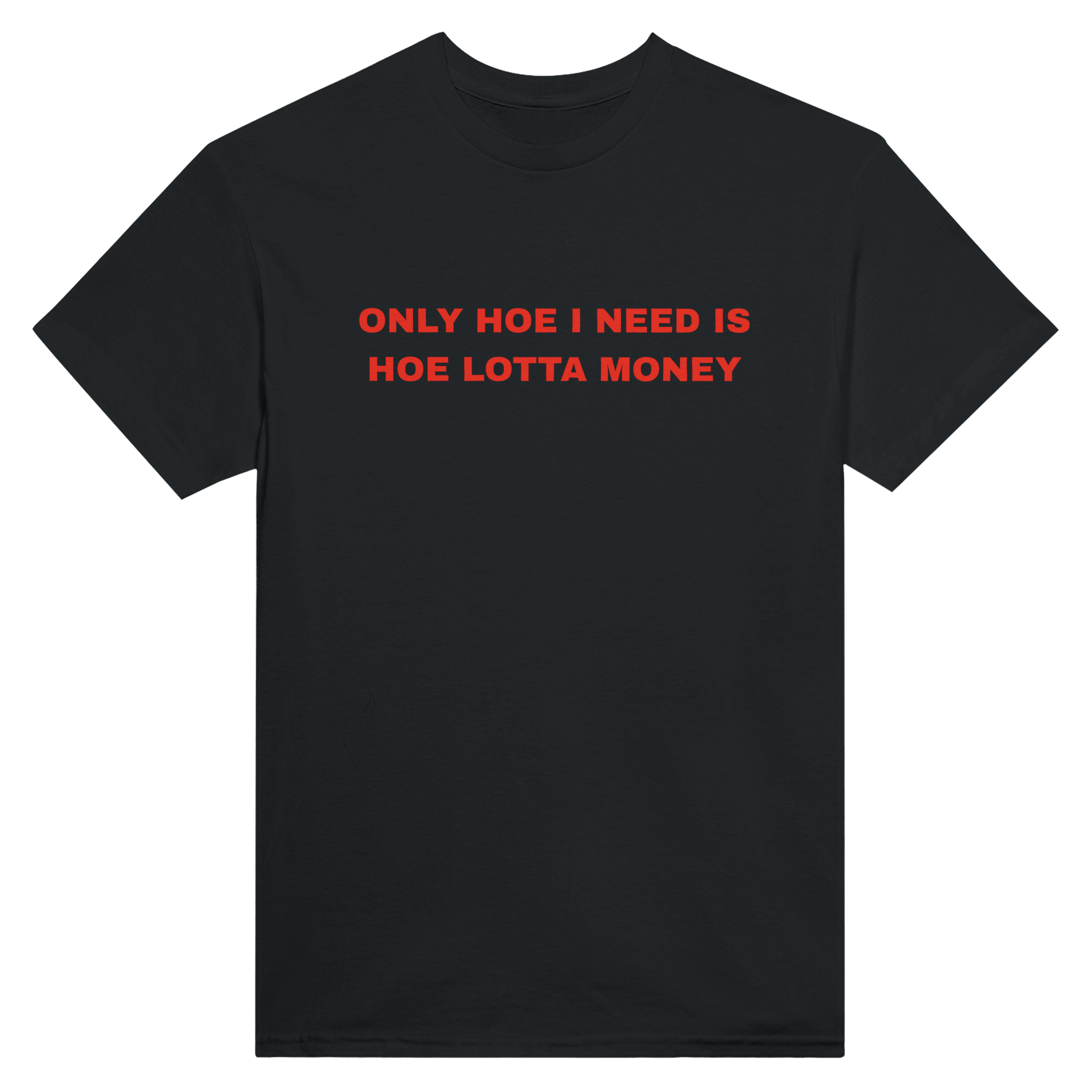 Only hoe I need is hoe lotta money – morsom t-skjorte fra Køddeklær