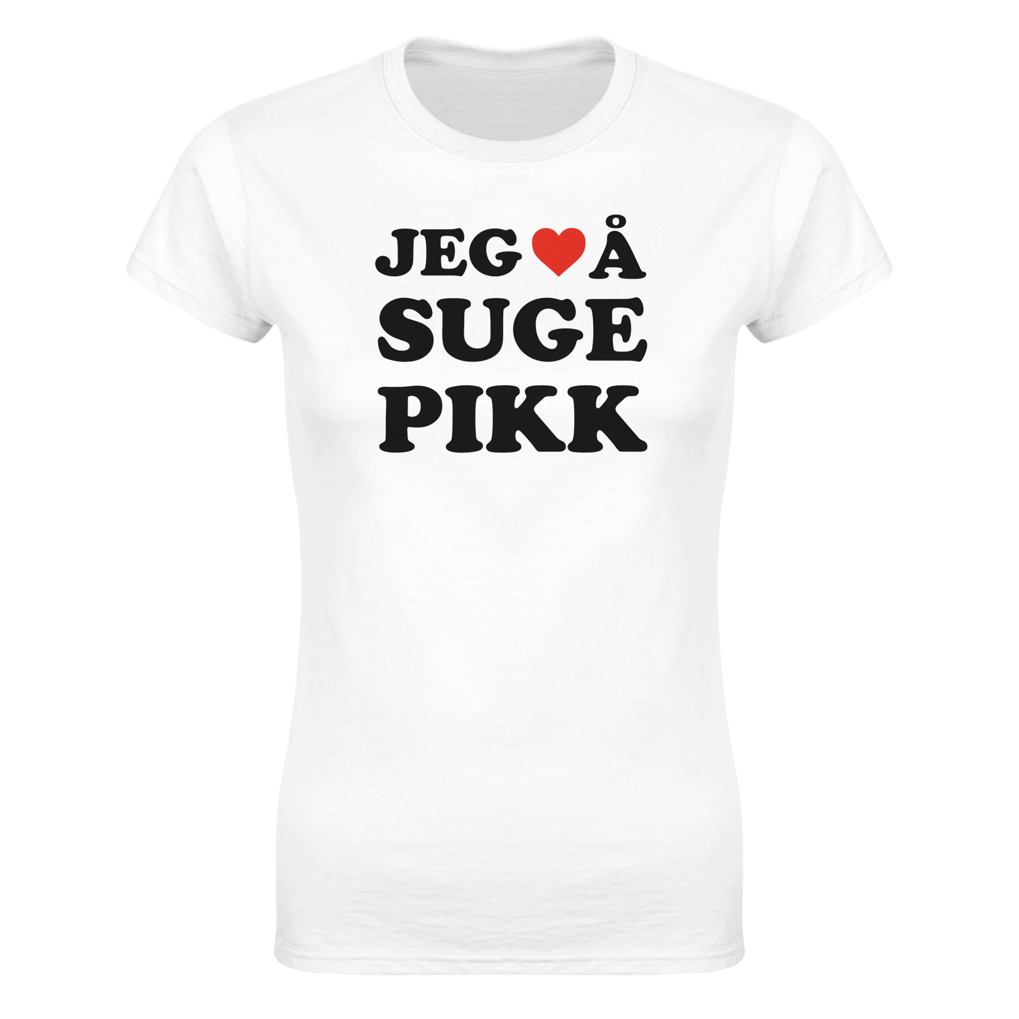 Jeg hjerte å suge pikk – morsom dame-t-skjorte fra Køddeklær