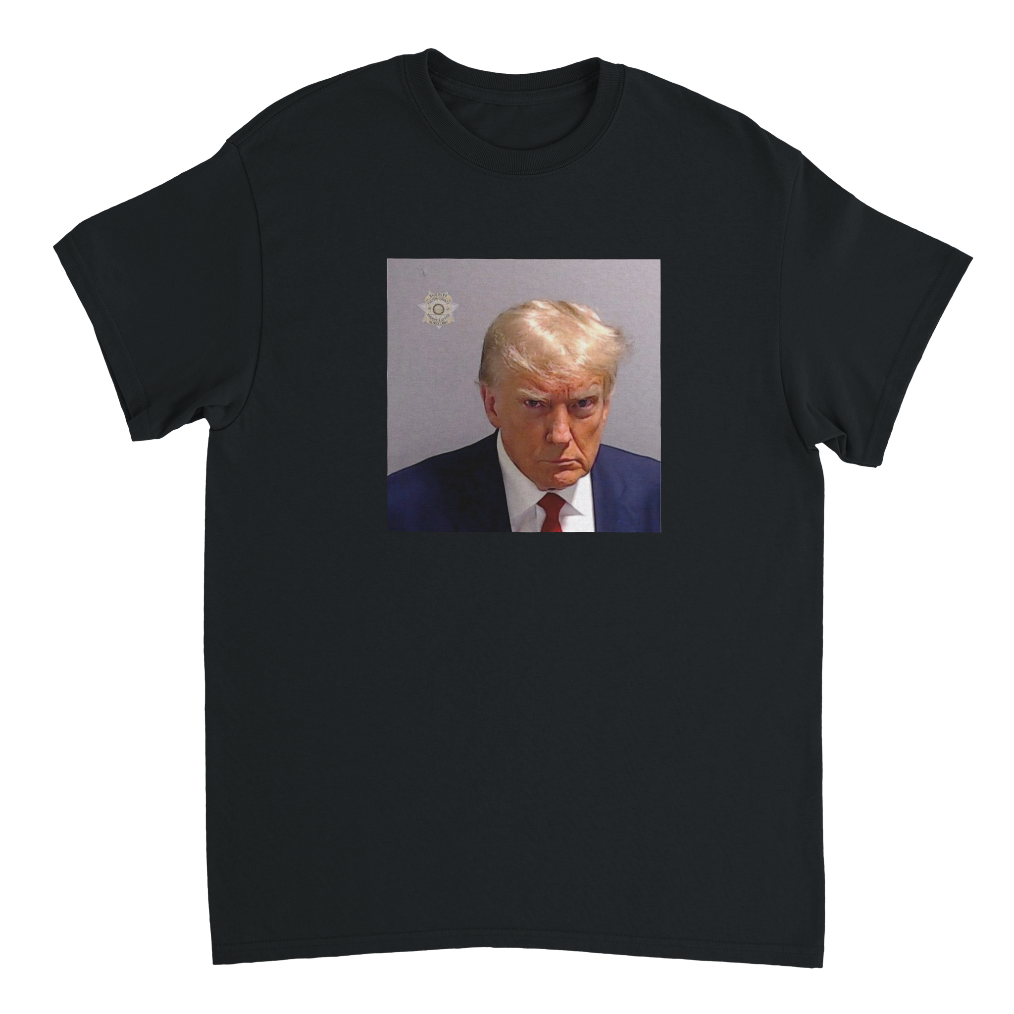 Donald trump mugshot – morsom t-skjorte fra Køddeklær
