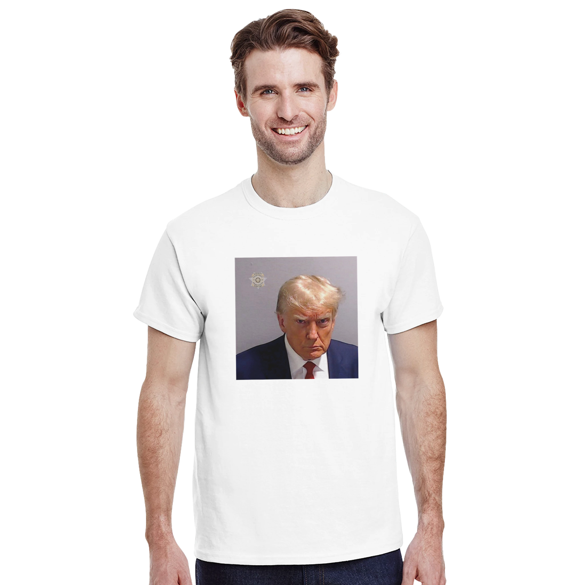 Donald trump mugshot – morsom t-skjorte fra Køddeklær