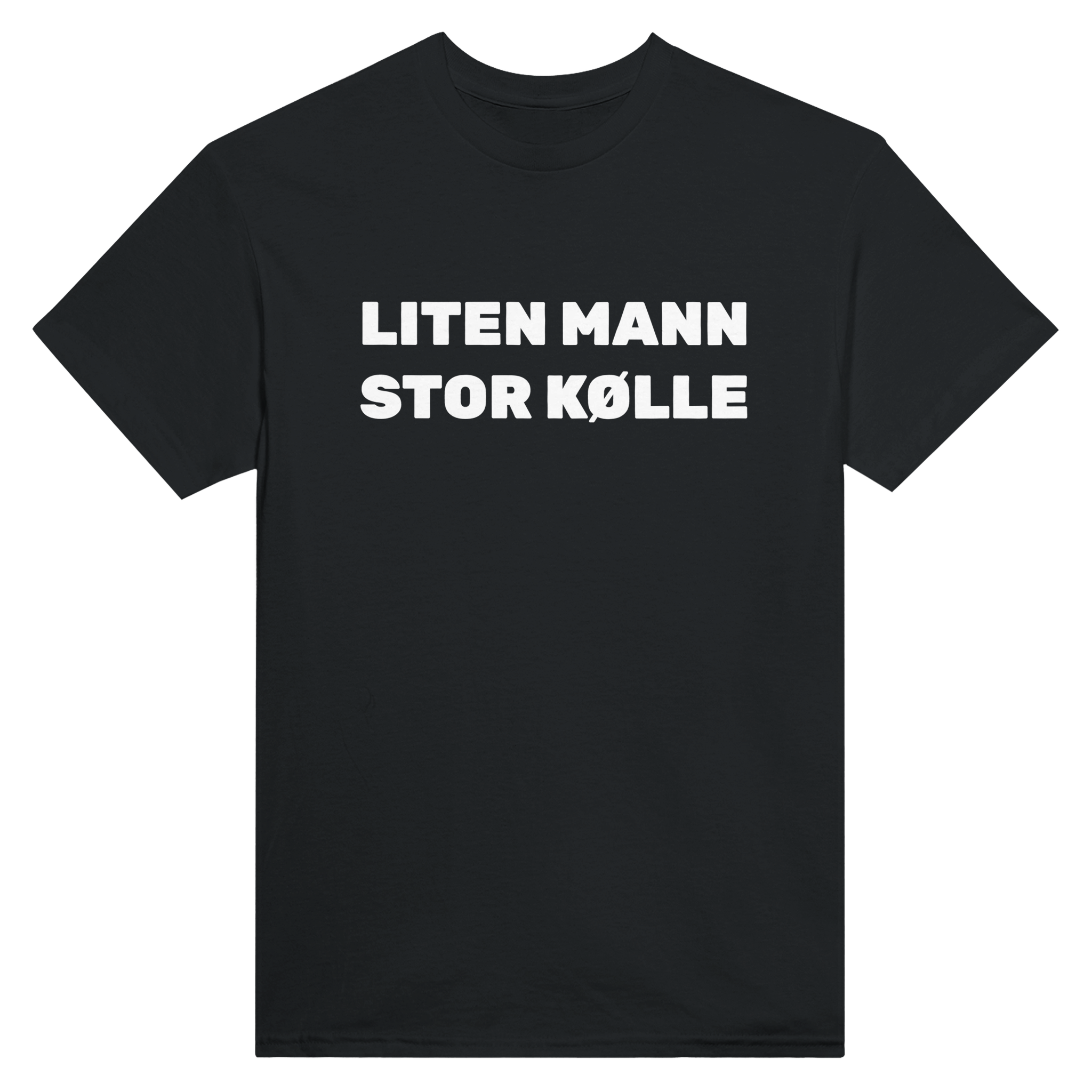 Liten mann stor kølle – morsom t-skjorte fra Køddeklær
