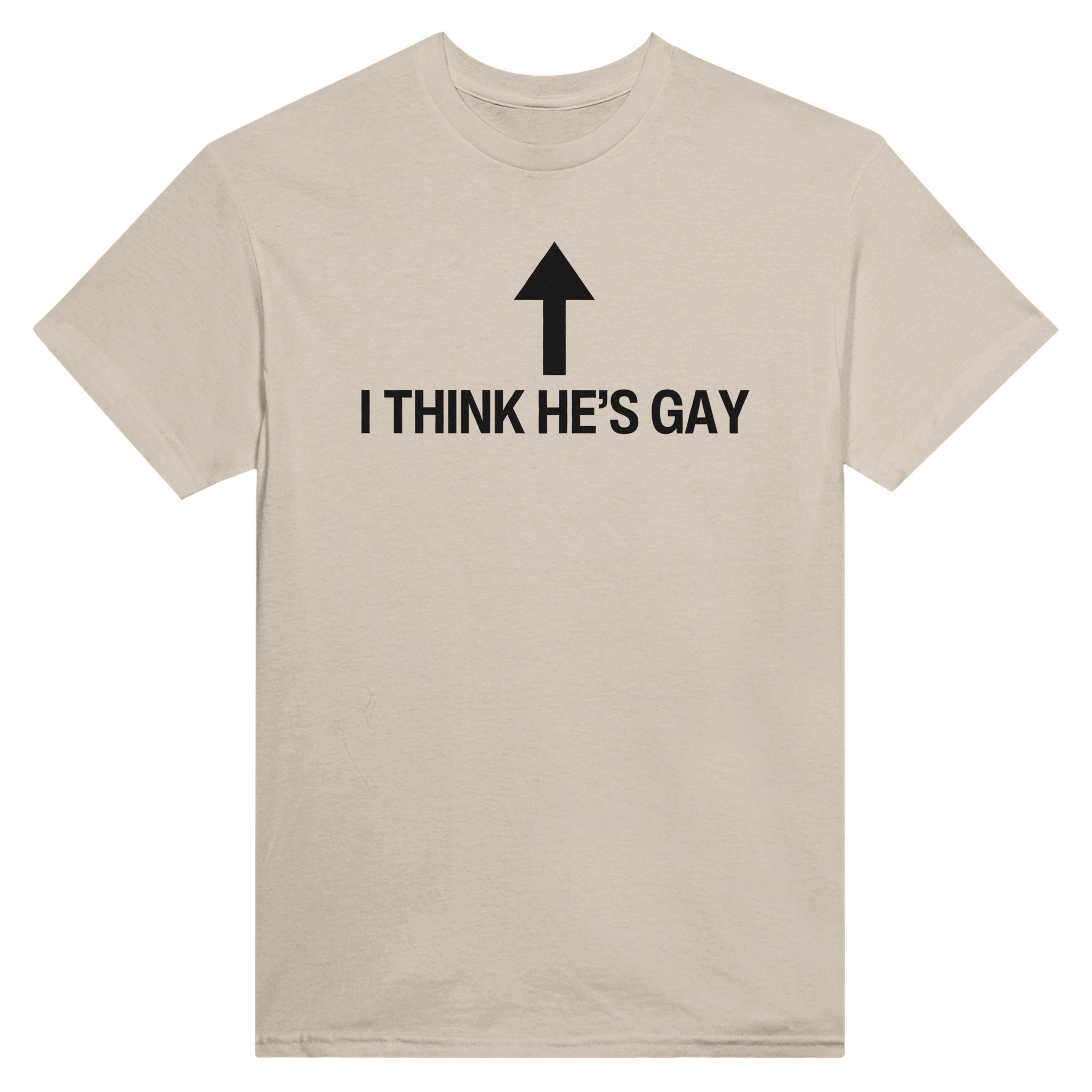 I think he's gay – morsom t-skjorte fra Køddeklær