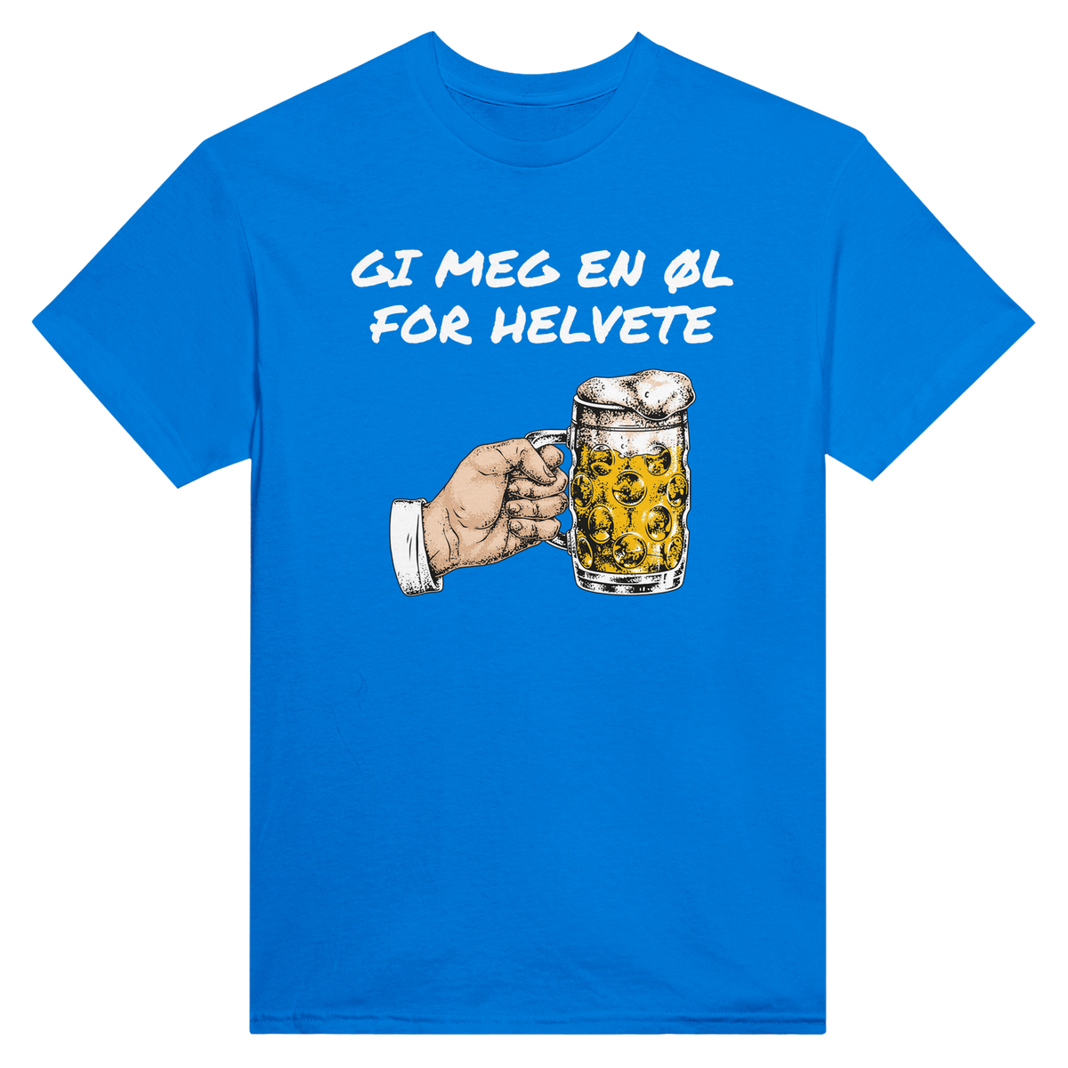 Gi meg en øl for helvete – morsom t-skjorte med norsk humor fra Køddeklær