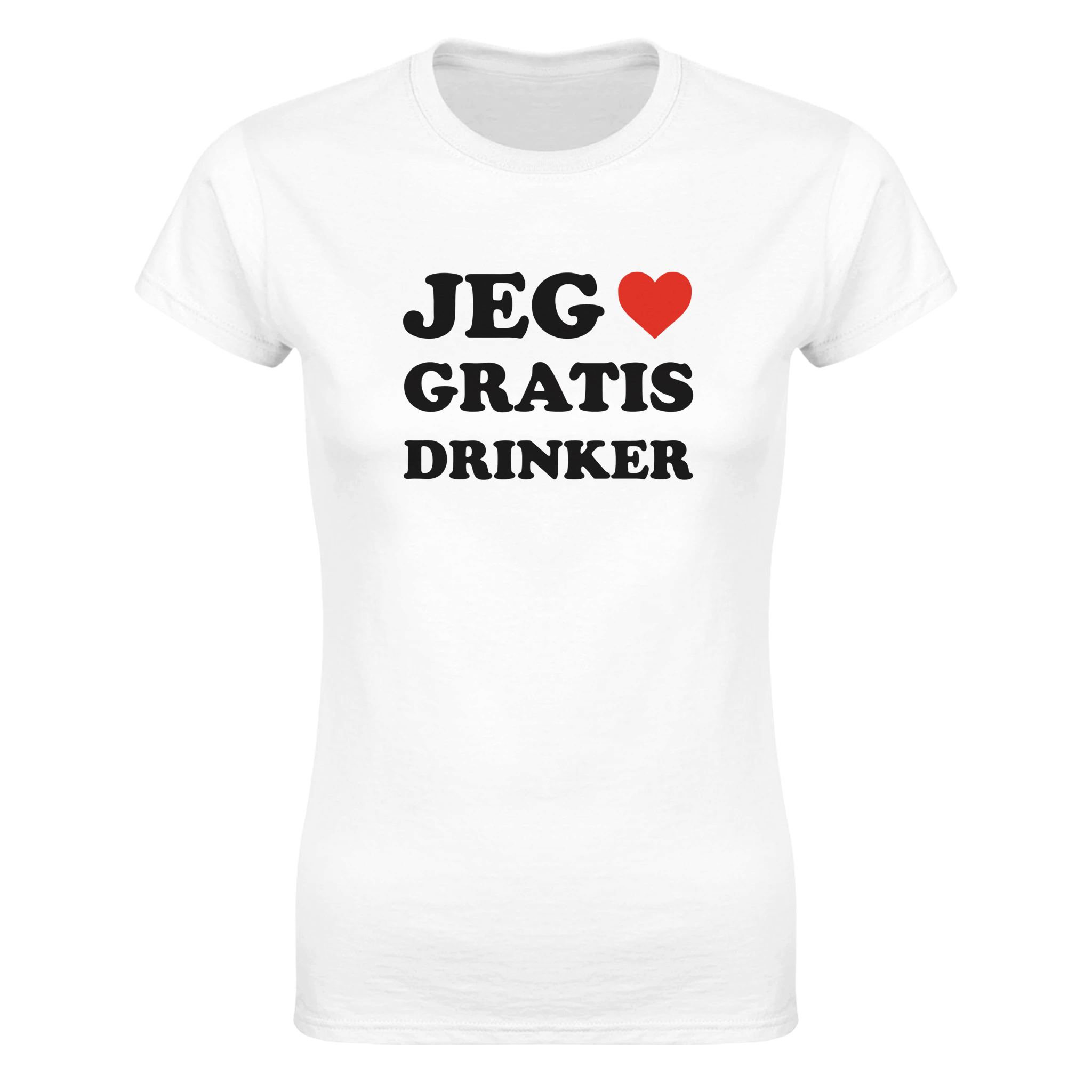 Jeg hjerte gratis drinker – morsom dame-t-skjorte fra Køddeklær