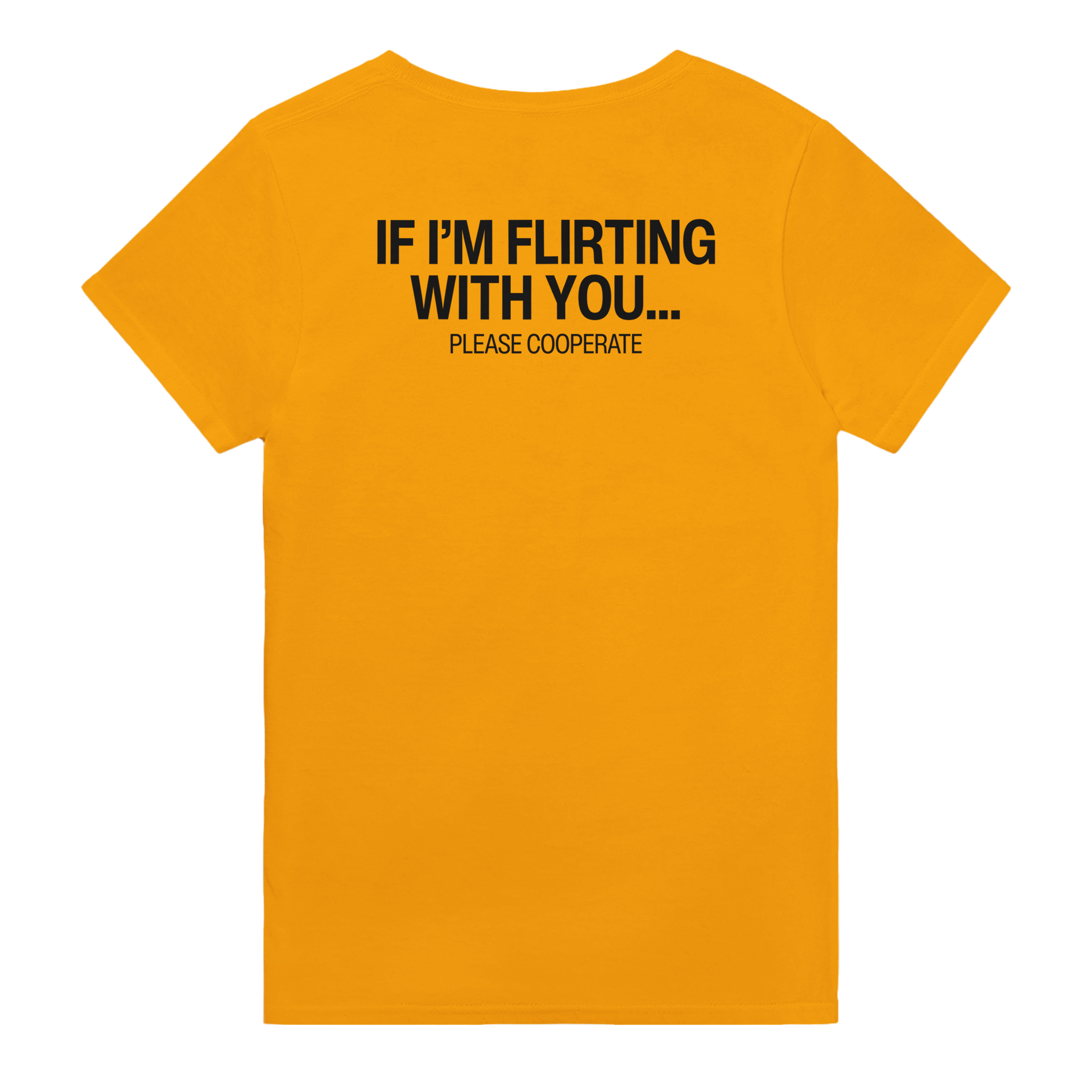 If i'm flirting with you... please cooperate – morsom t-skjorte med backprint fra Køddeklær
