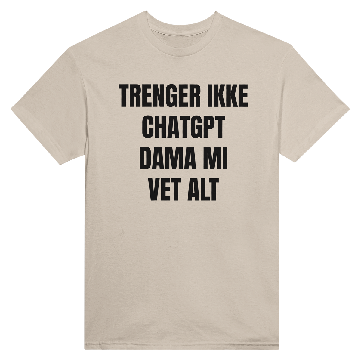 Trenger ikke ChatGPT, dama mi vet alt – morsom t-skjorte med norsk humor fra Køddeklær