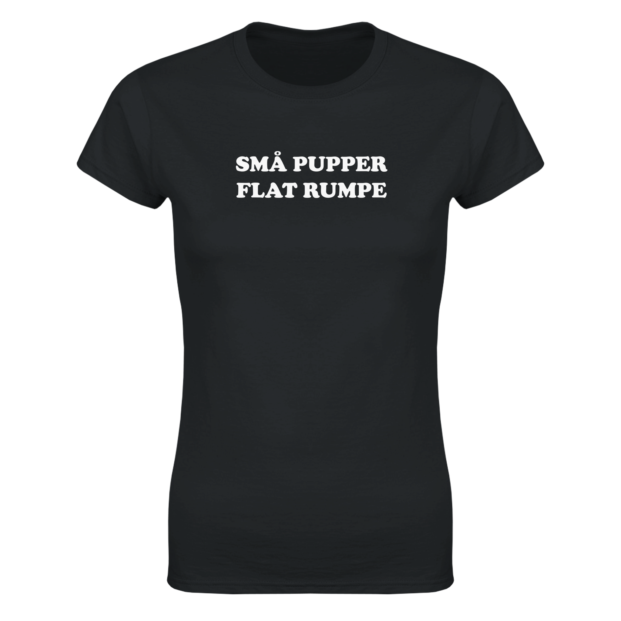 Små pupper flat rumpe – morsom dame-t-skjorte fra Køddeklær
