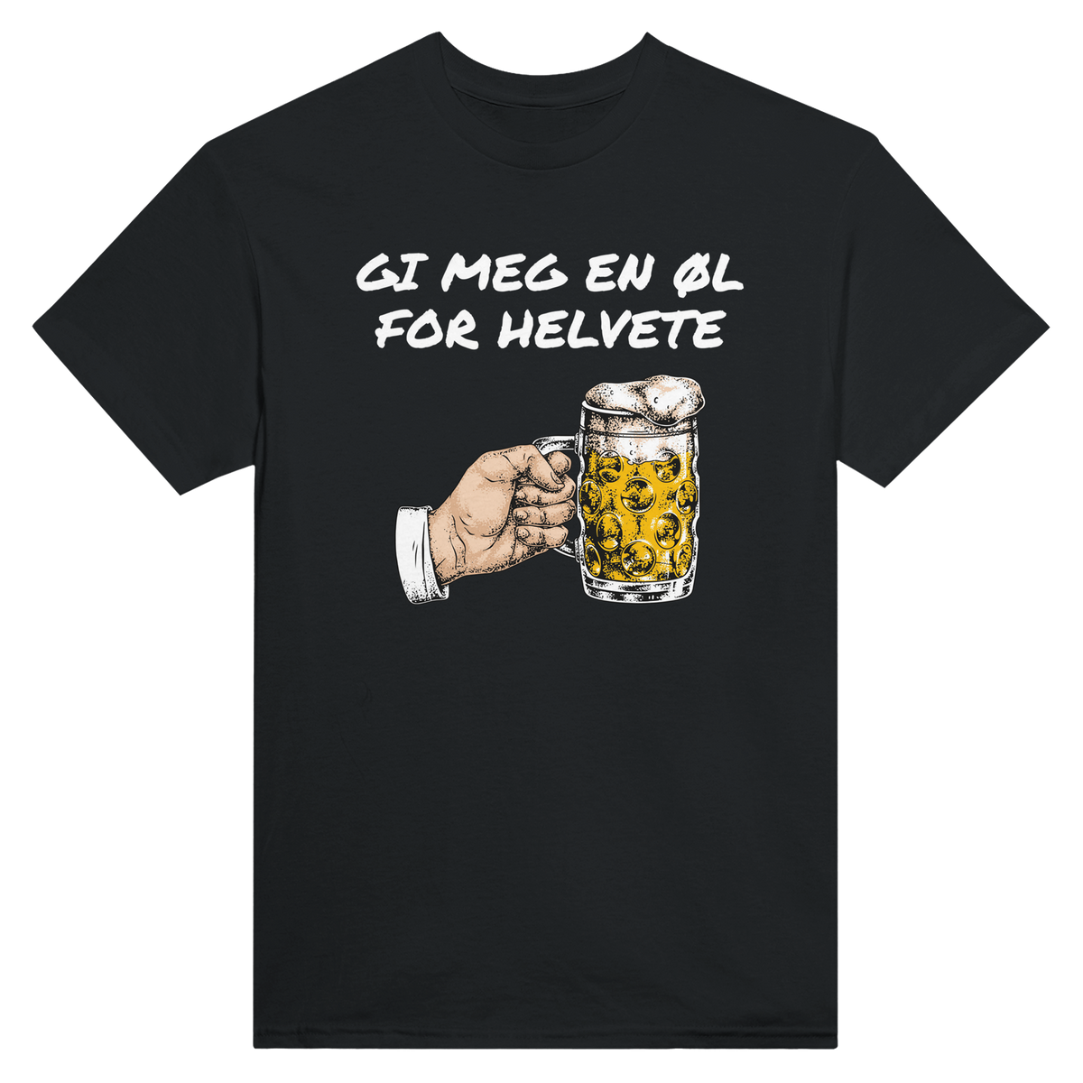 Gi meg en øl for helvete – morsom t-skjorte med norsk humor fra Køddeklær