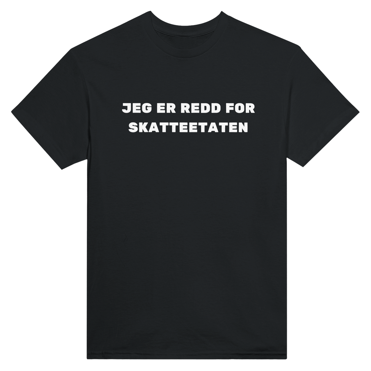 Jeg er redd for Skatteetaten – morsom t-skjorte med norsk humor fra Køddeklær