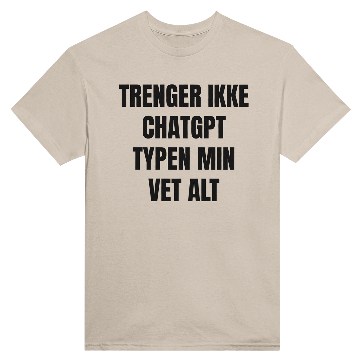 Trenger ikke ChatGPT, typen min vet alt – morsom t-skjorte med norsk humor fra Køddeklær