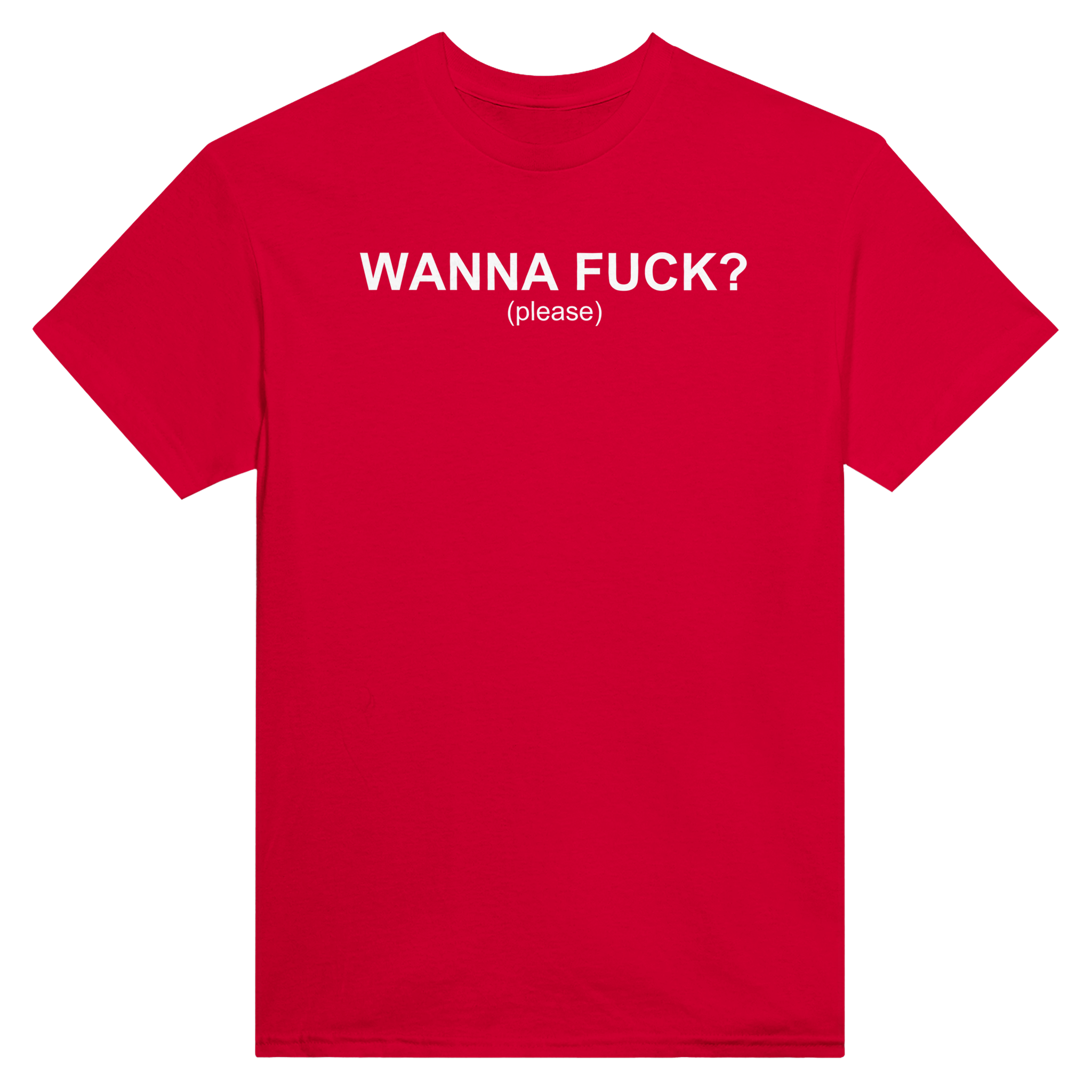 Wanna fuck? (please) – morsom t-skjorte fra Køddeklær