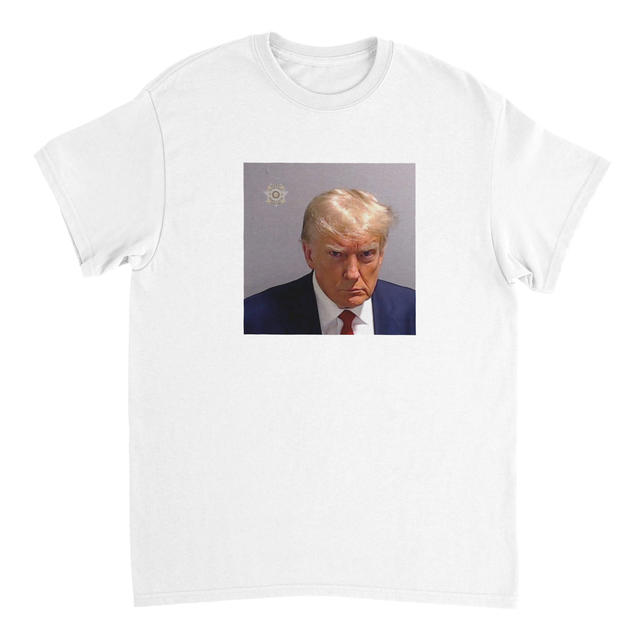 Donald trump mugshot – morsom t-skjorte fra Køddeklær
