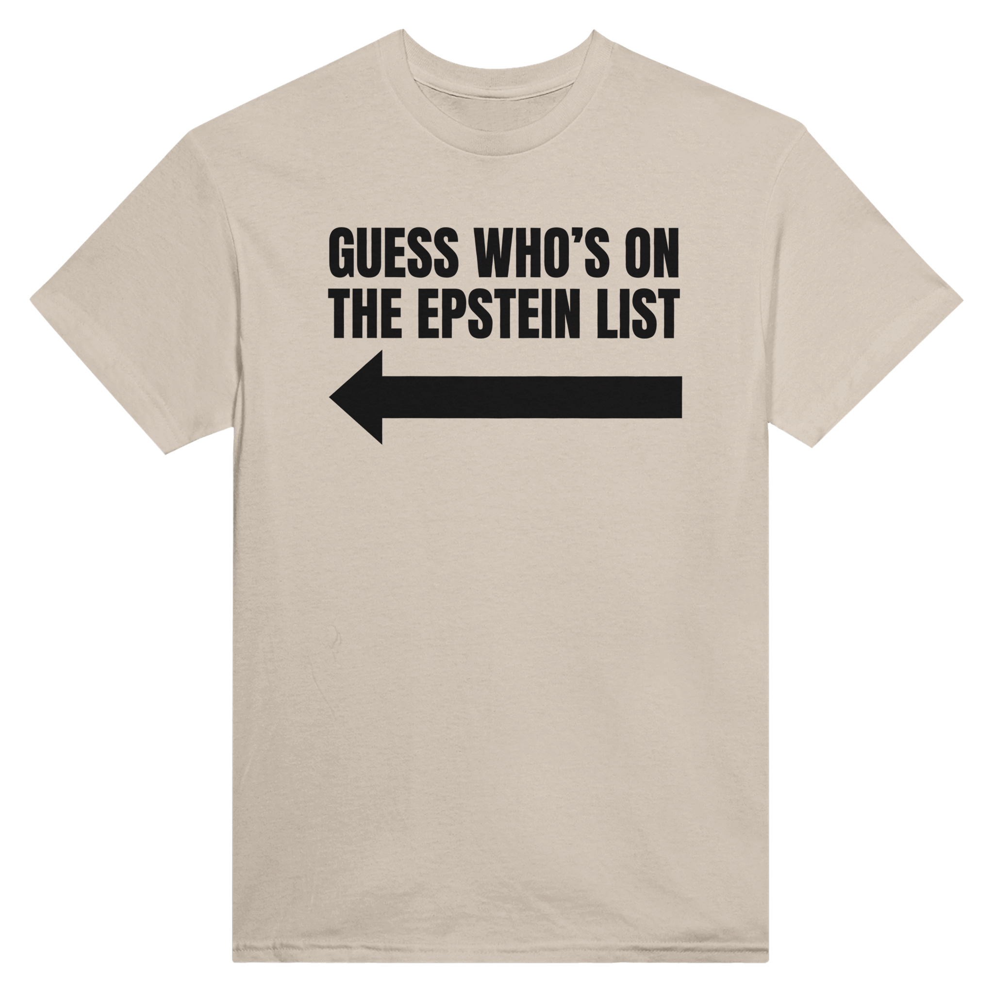 Guess who's on the epstein list arrow – morsom t-skjorte fra Køddeklær