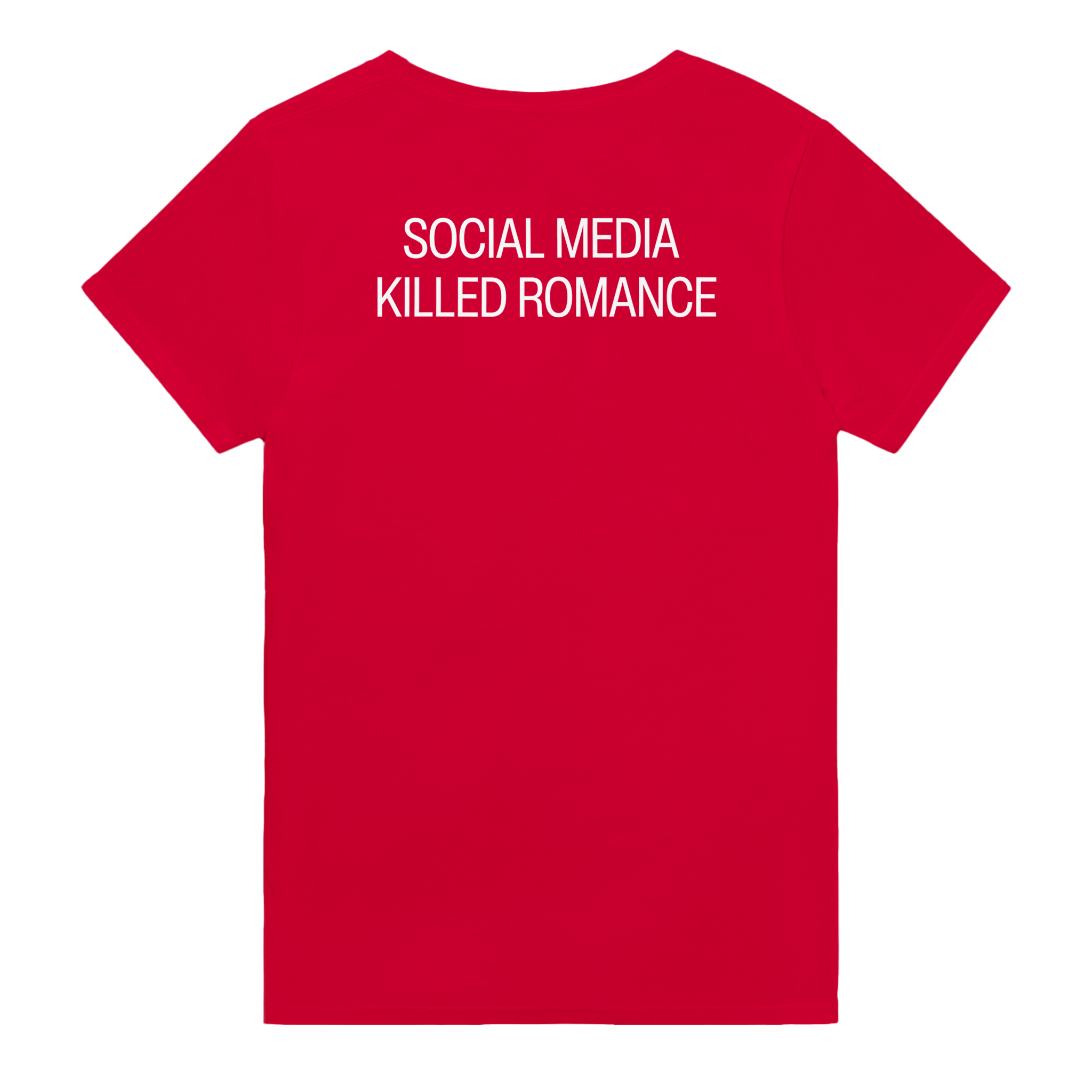 Social media killed romance – morsom t-skjorte med backprint fra Køddeklær