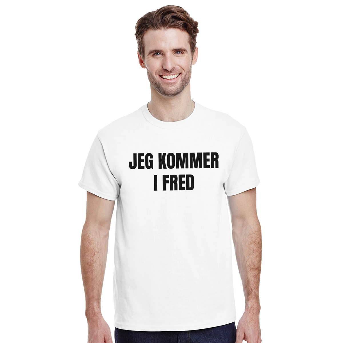 Jeg kommer i fred – morsom t-skjorte med norsk humor fra Køddeklær