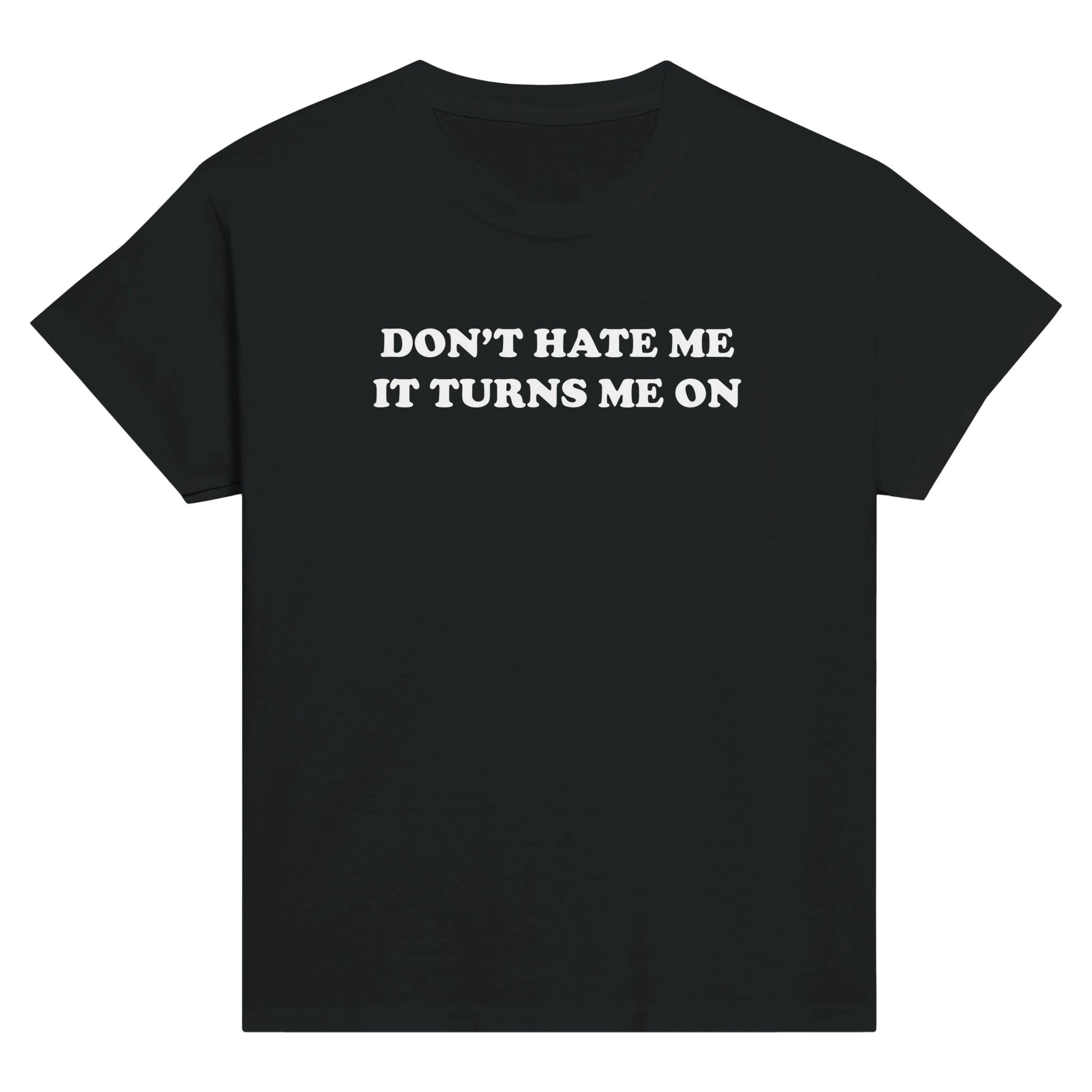 Don't hate me it turns me on – morsom baby tee fra Køddeklær