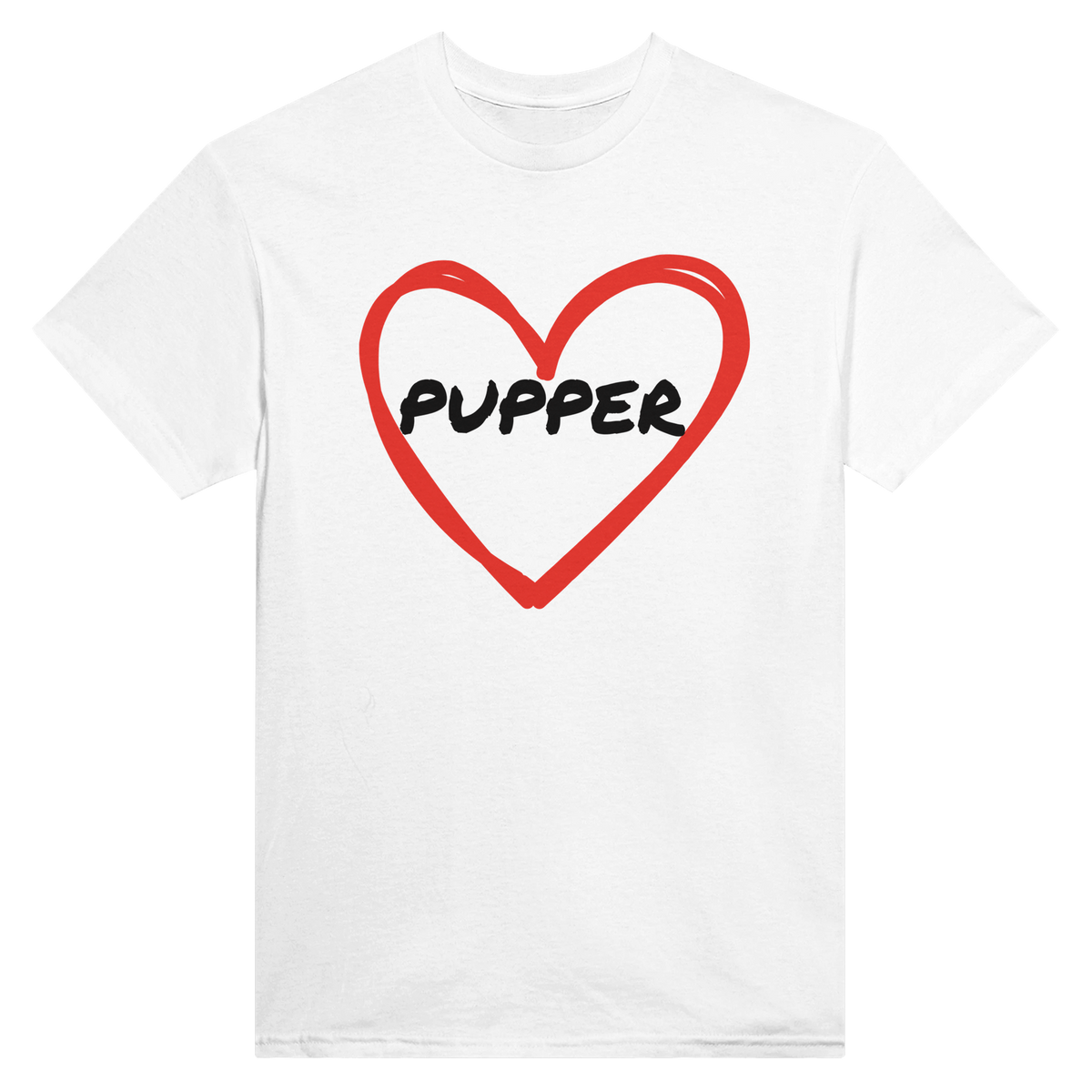 Pupper i et hjerte – morsom t-skjorte med norsk humor fra Køddeklær