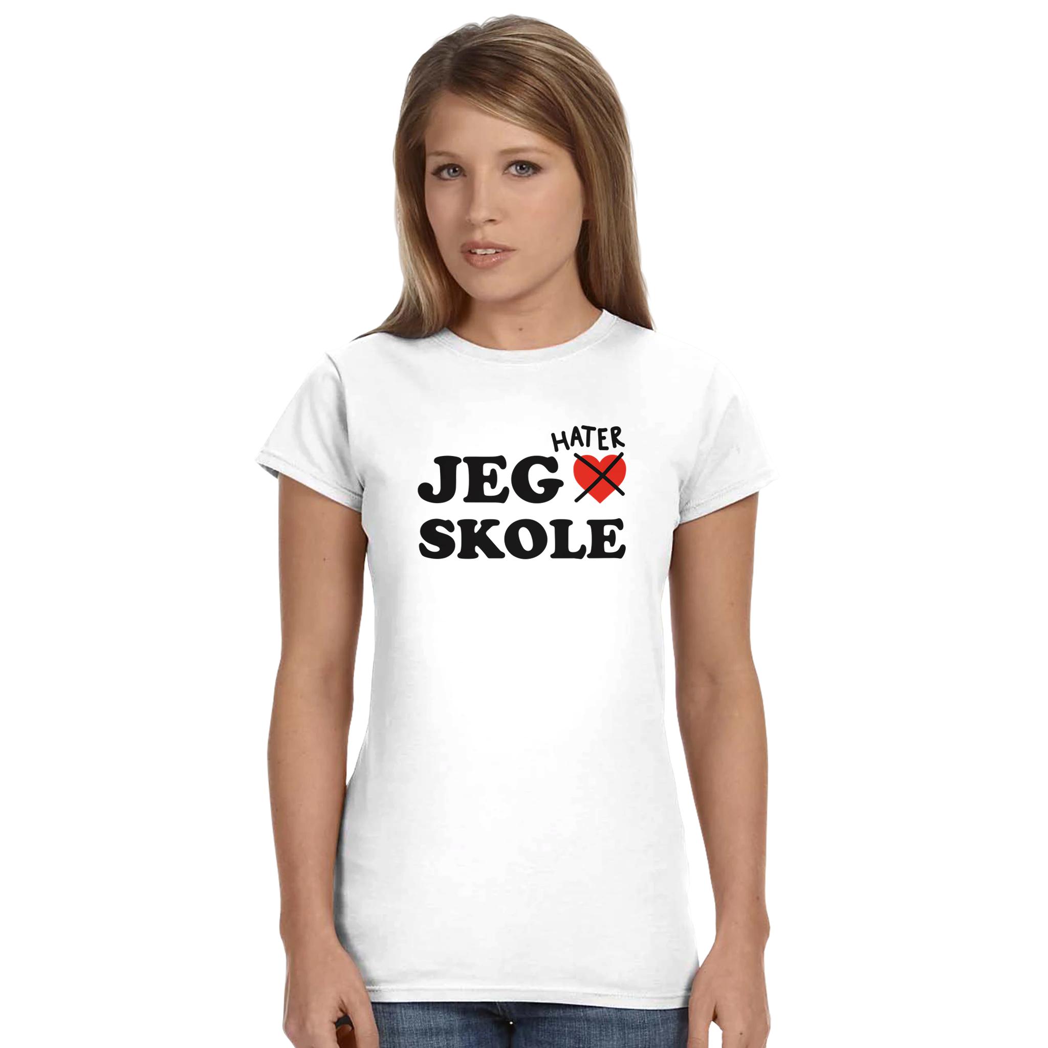 Jeg hater skole – morsom dame-t-skjorte fra Køddeklær