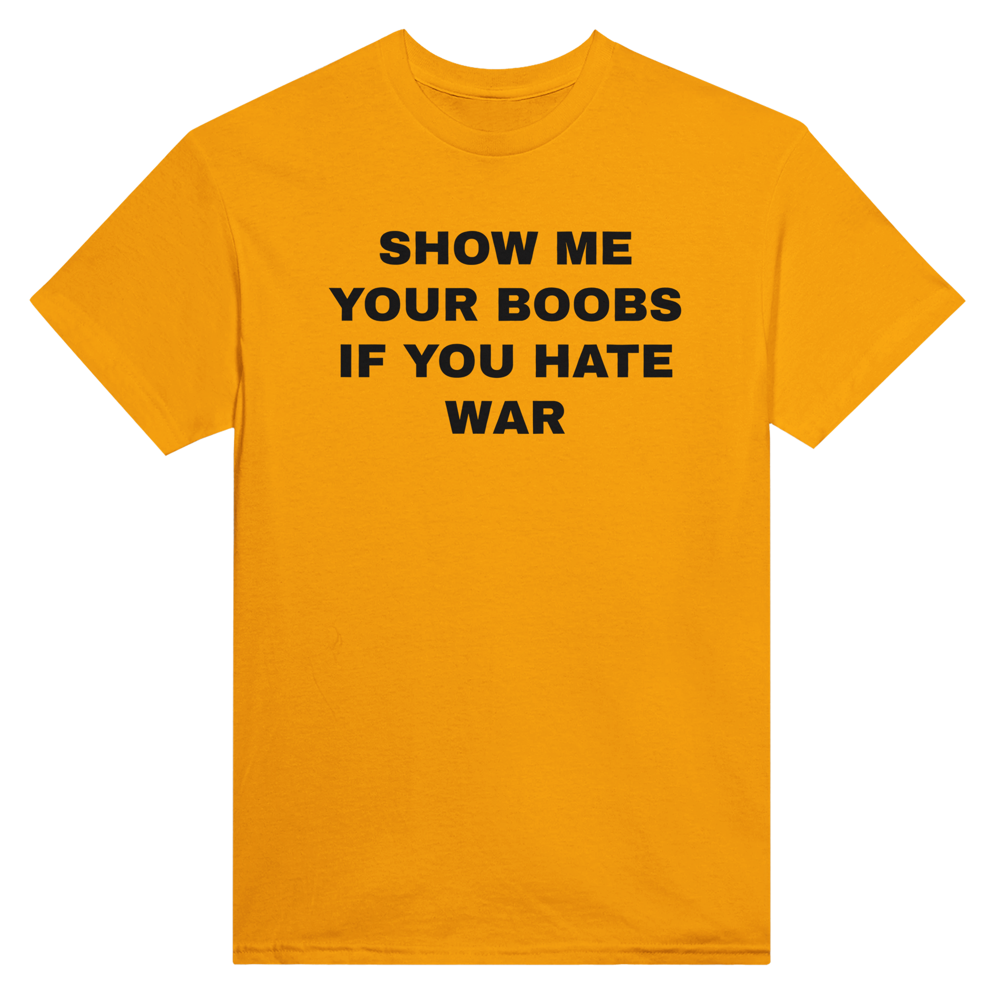 Show me your boobs if you hate war – morsom t-skjorte fra Køddeklær