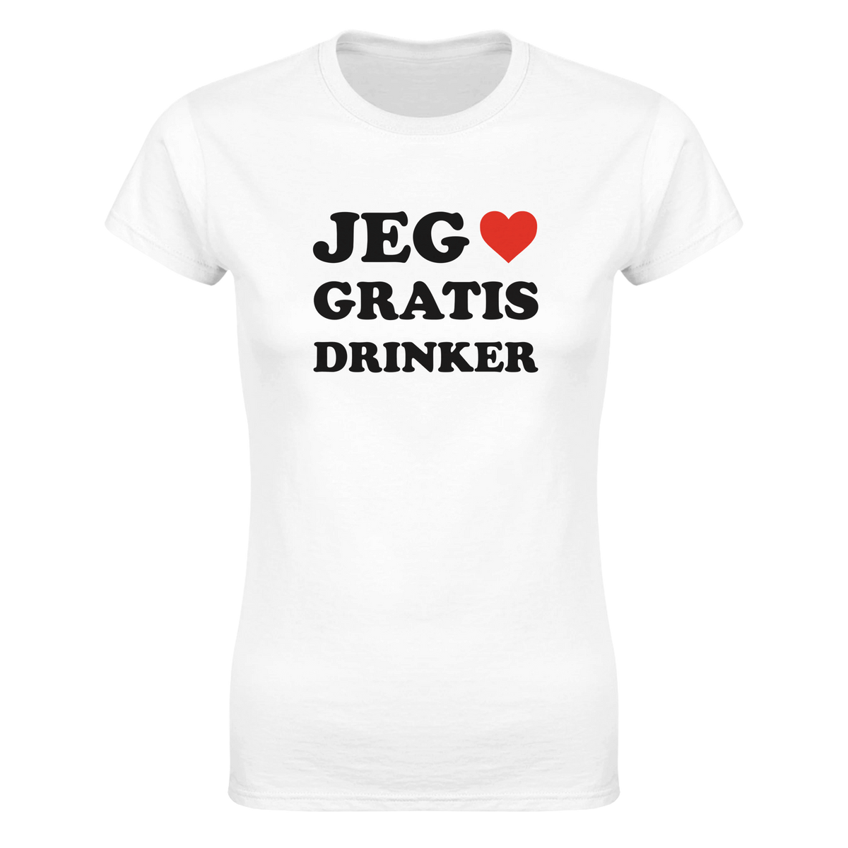 Dame t-skjorte med teksten Jeg hjerte gratis drinker
