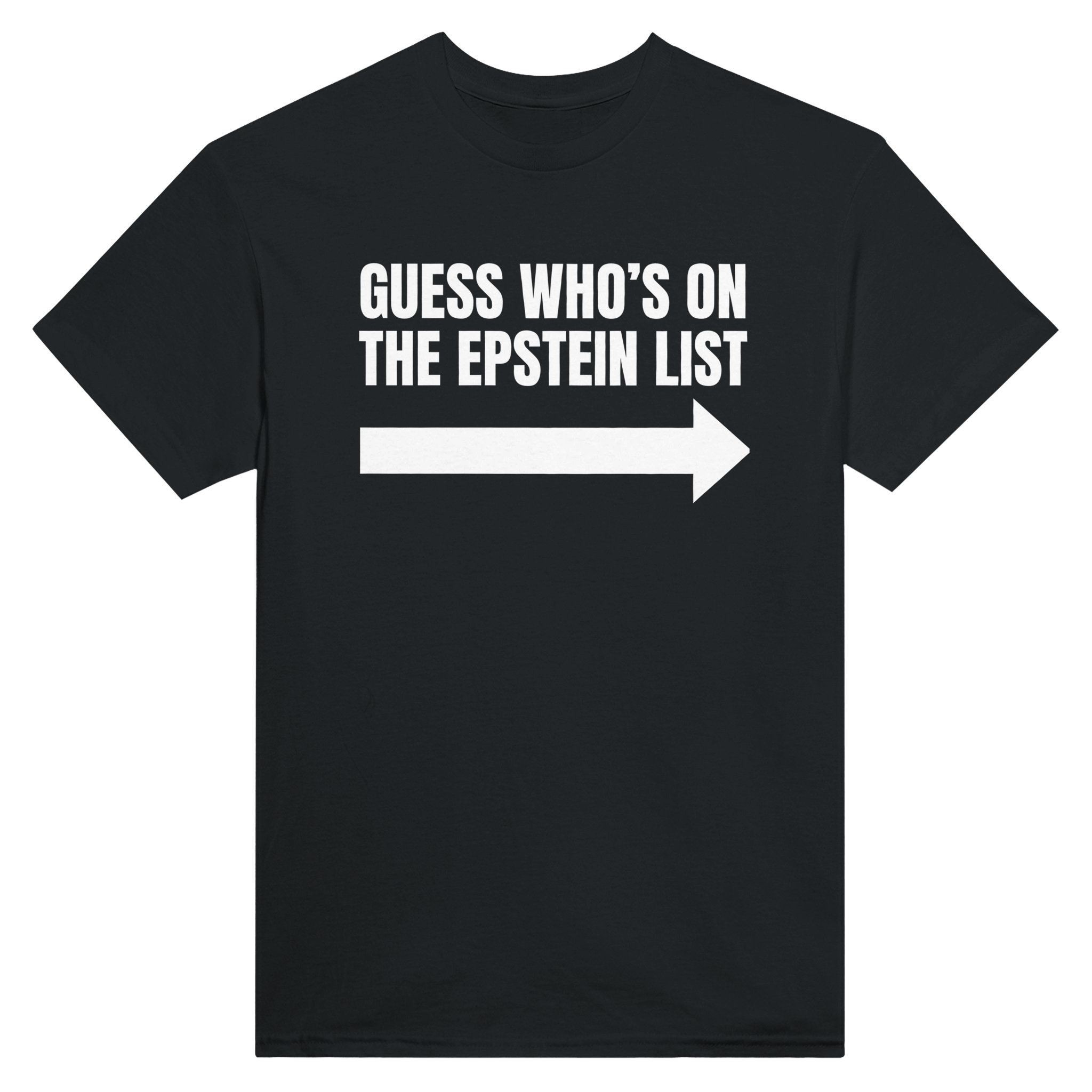 Guess who's on the Epstein list – morsom t-skjorte fra Køddeklær