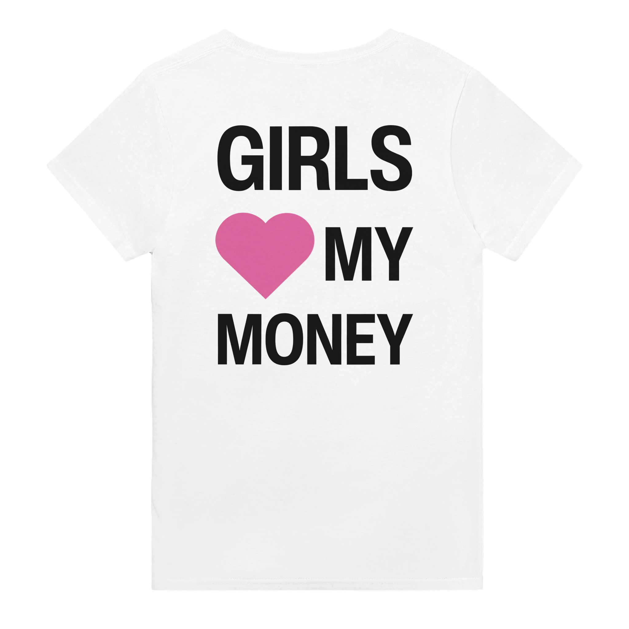Girls heart my money – morsom t-skjorte med backprint fra Køddeklær