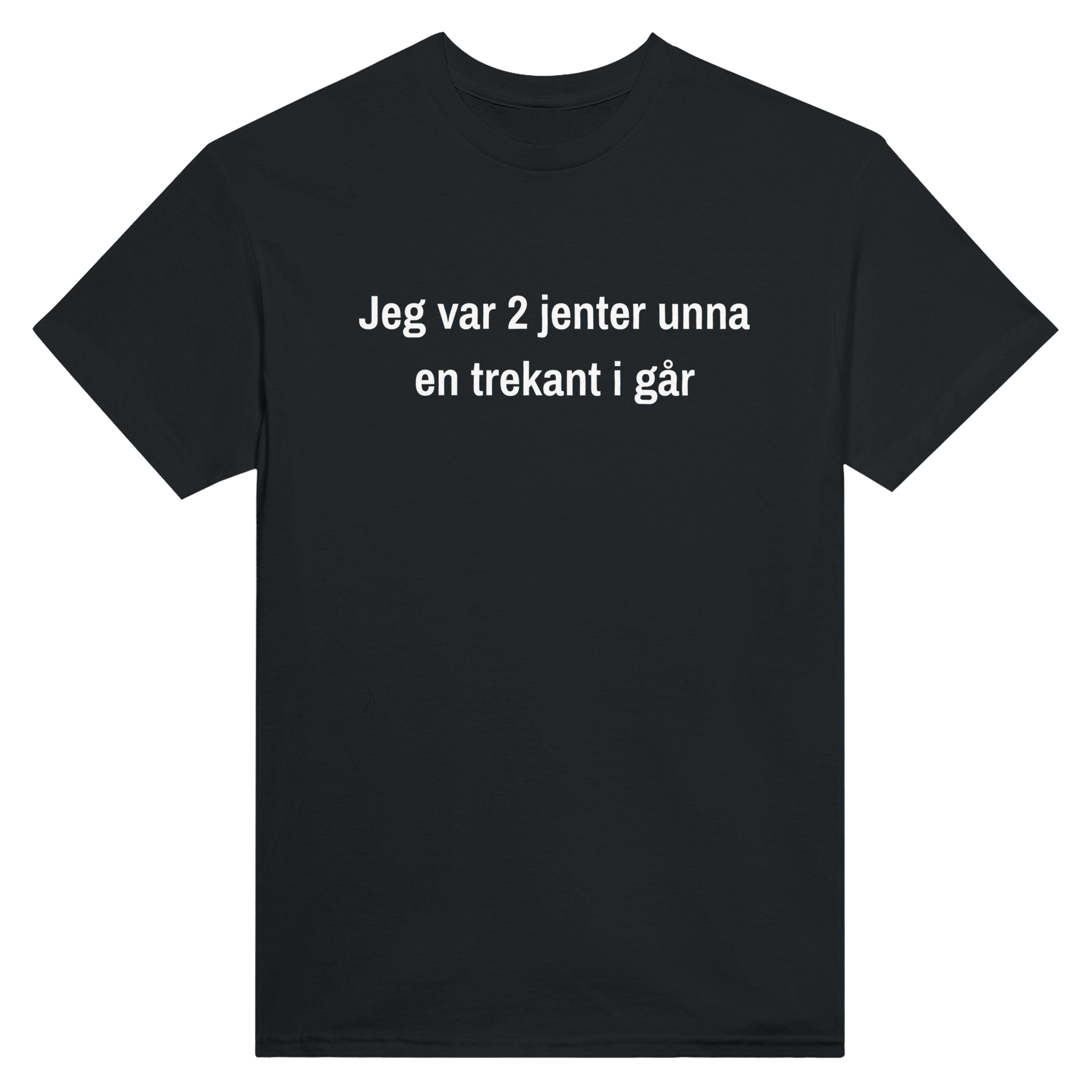Jeg var 2 jenter unna en trekant i går – morsom t-skjorte med norsk humor fra Køddeklær