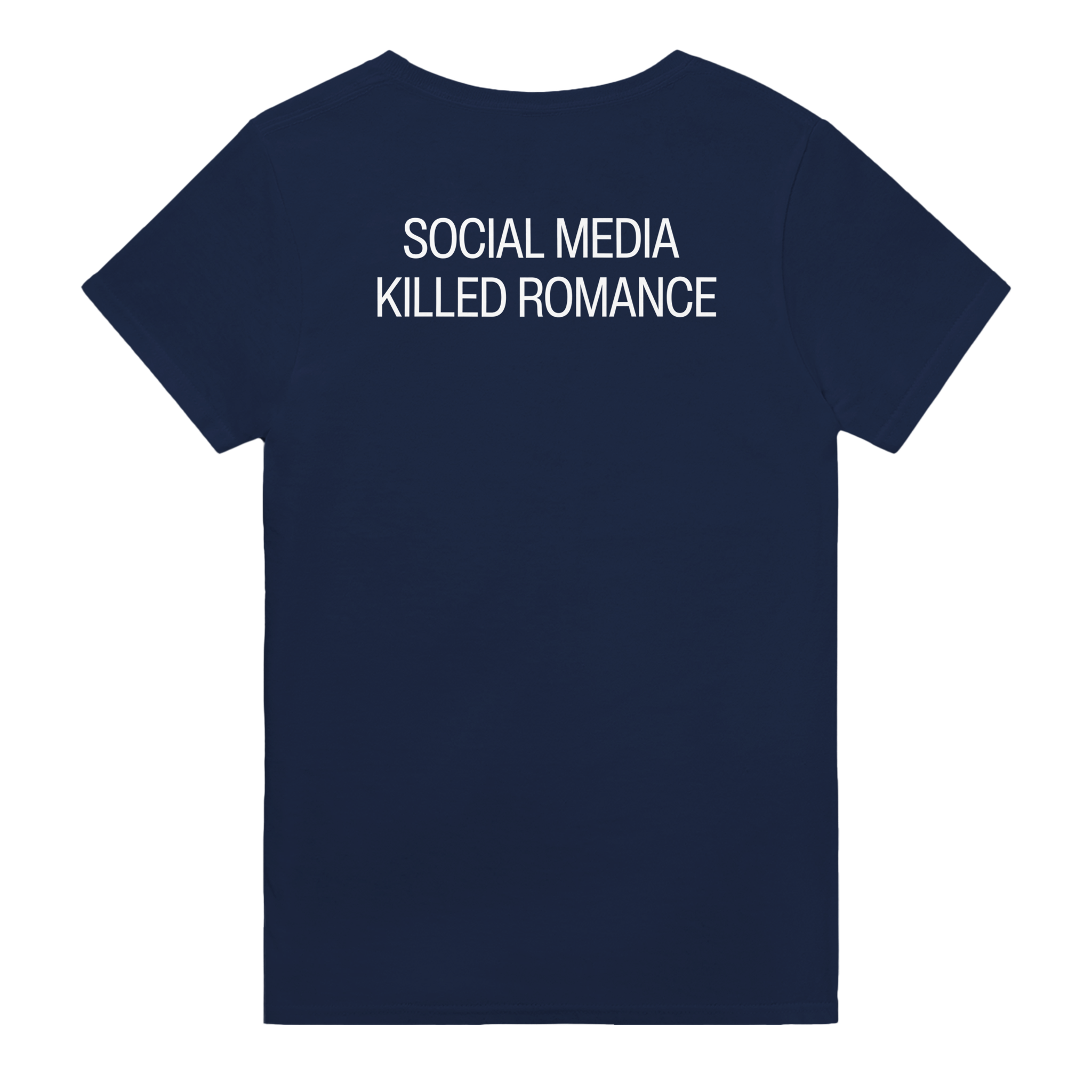 Social media killed romance – morsom t-skjorte med backprint fra Køddeklær