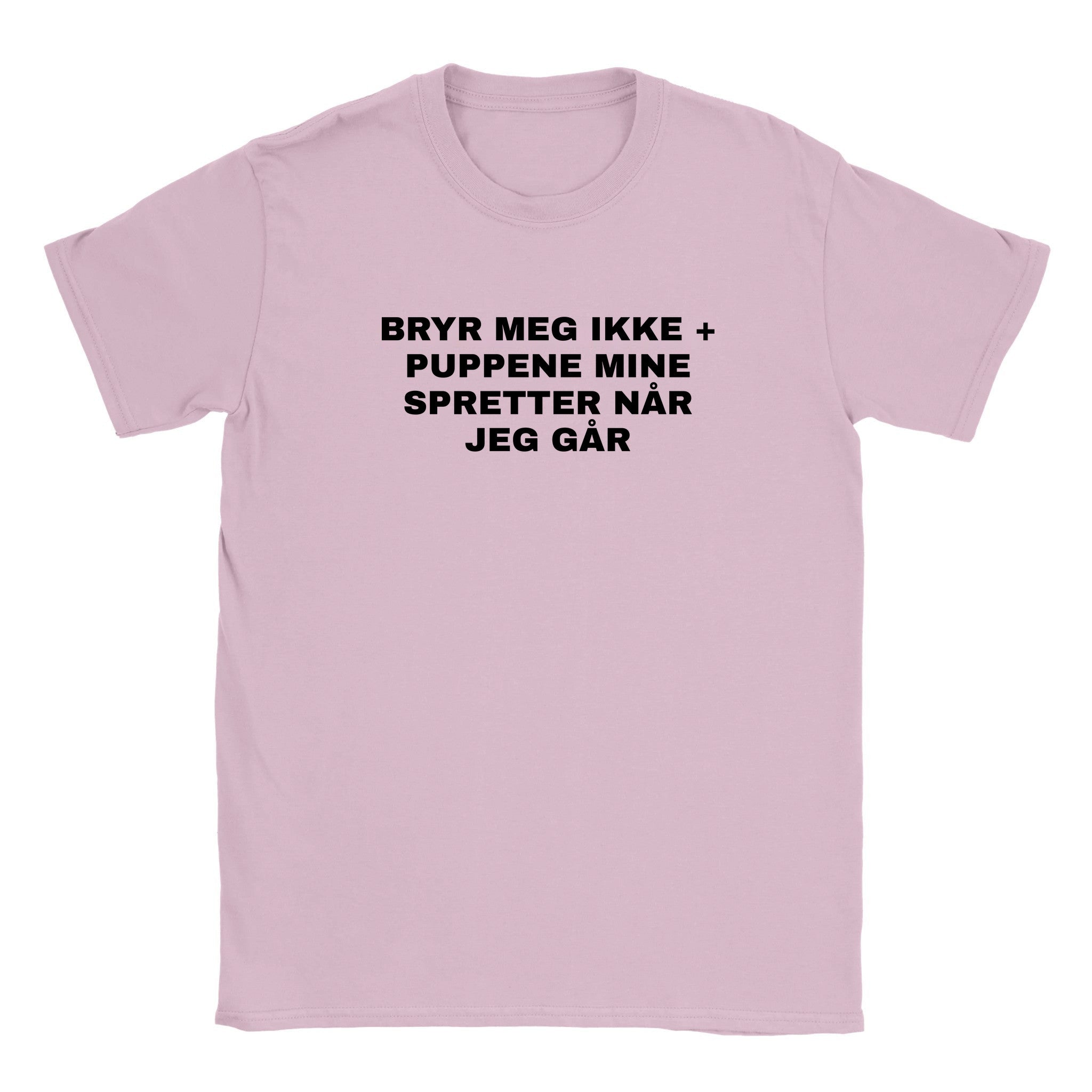 Bryr meg ikke + puppene mine spretter når jeg går - Baby tee – Light Pink