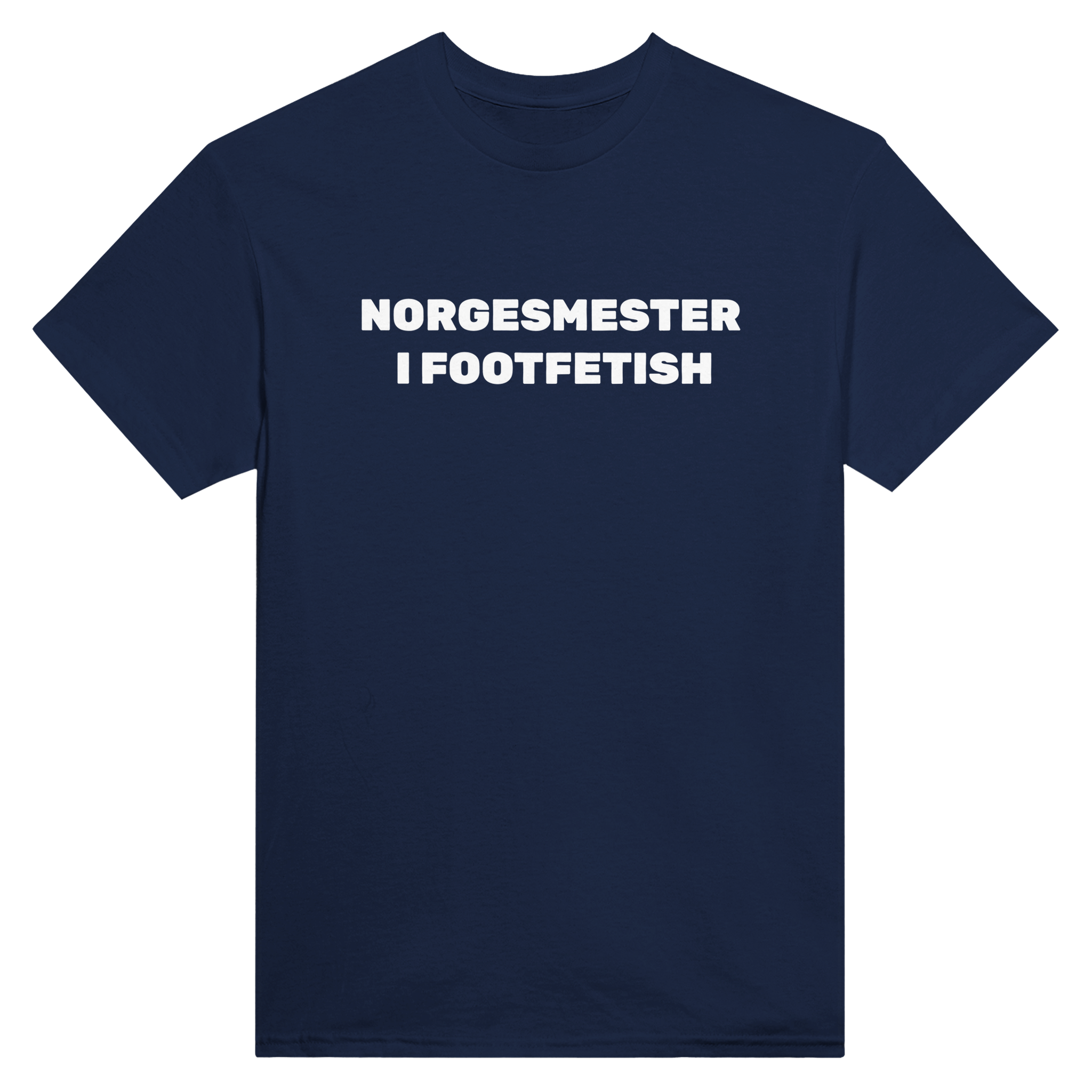 Norgesmester i footfetish – morsom t-skjorte fra Køddeklær