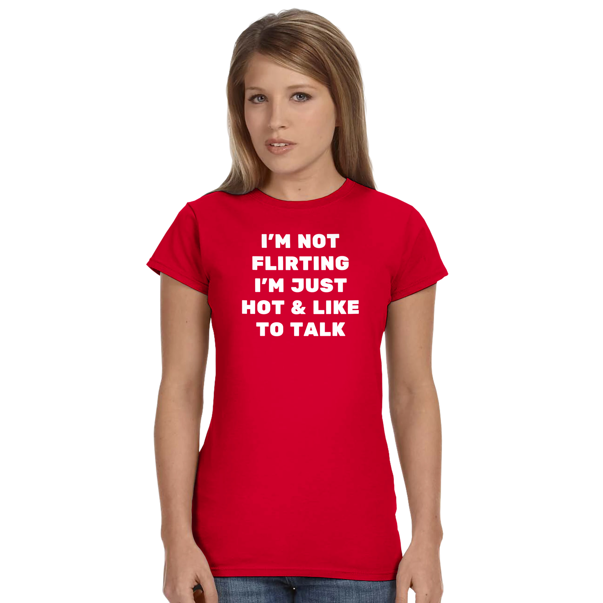 I'm not flirting i'm just hot & like to talk – morsom dame-t-skjorte fra Køddeklær
