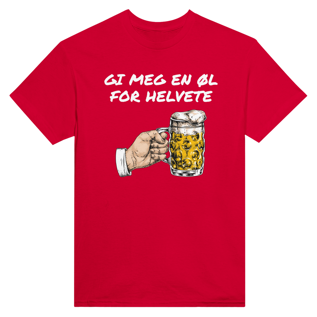 Gi meg en øl for helvete – morsom t-skjorte med norsk humor fra Køddeklær