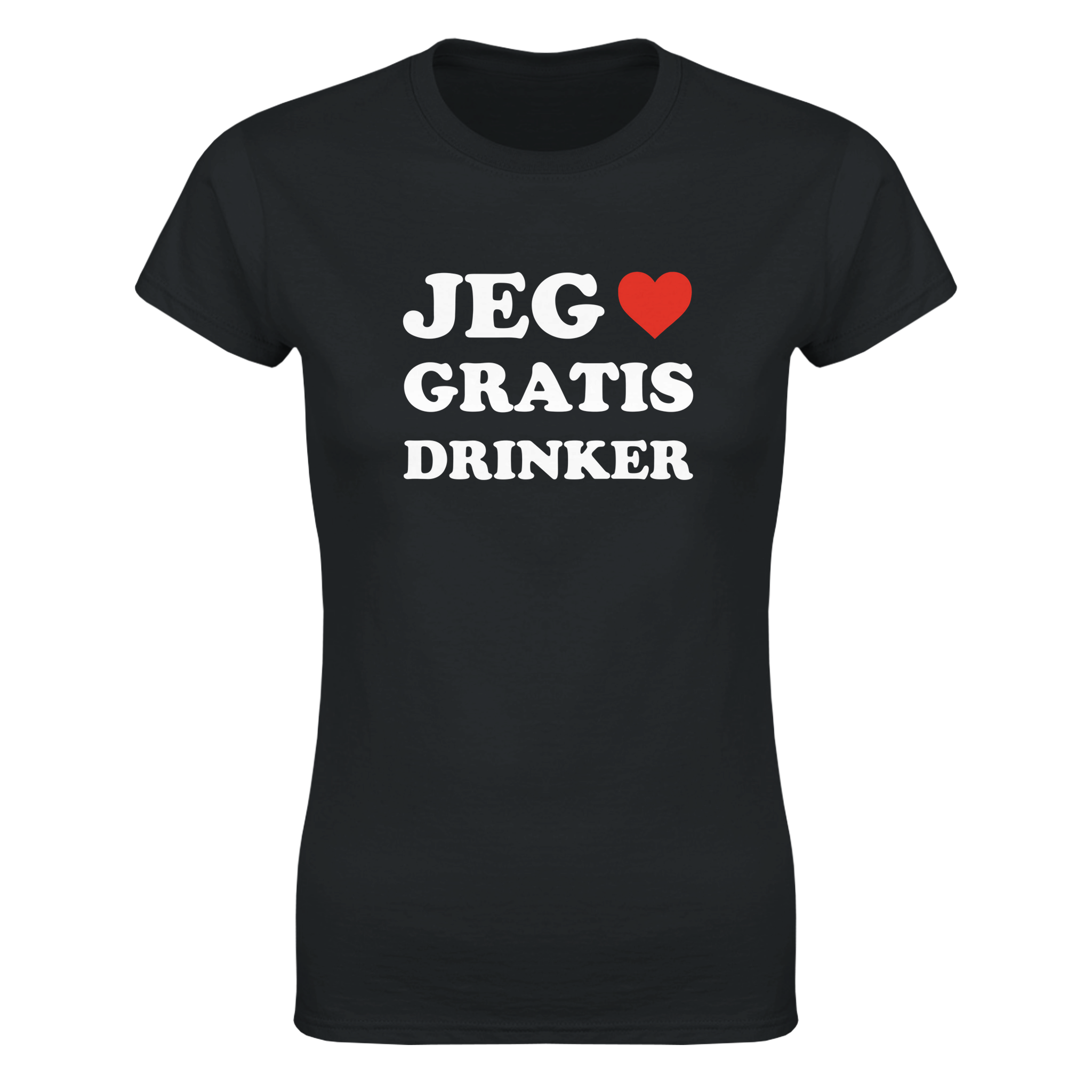 Jeg hjerte gratis drinker – morsom dame-t-skjorte fra Køddeklær