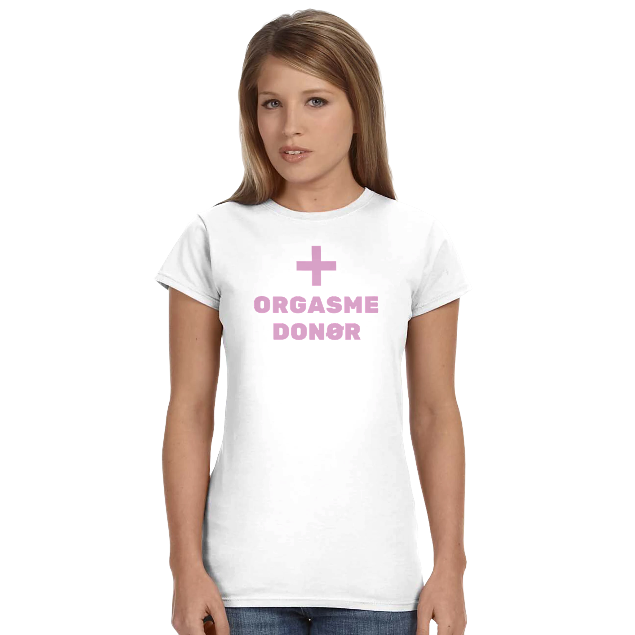 Orgasme donør – morsom dame-t-skjorte fra Køddeklær