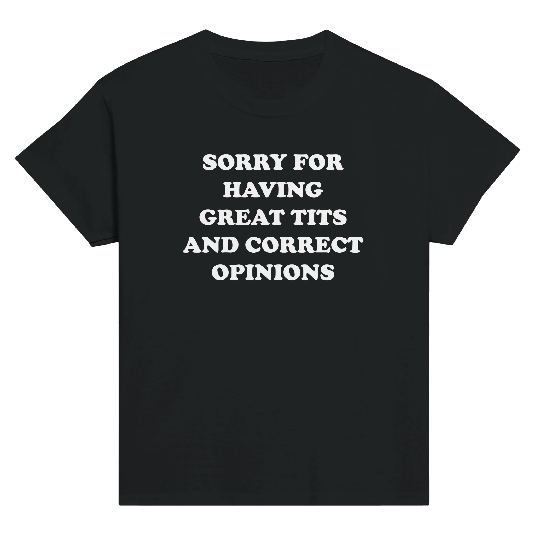 Sorry for having great tits and correct opinions – morsom baby tee fra Køddeklær