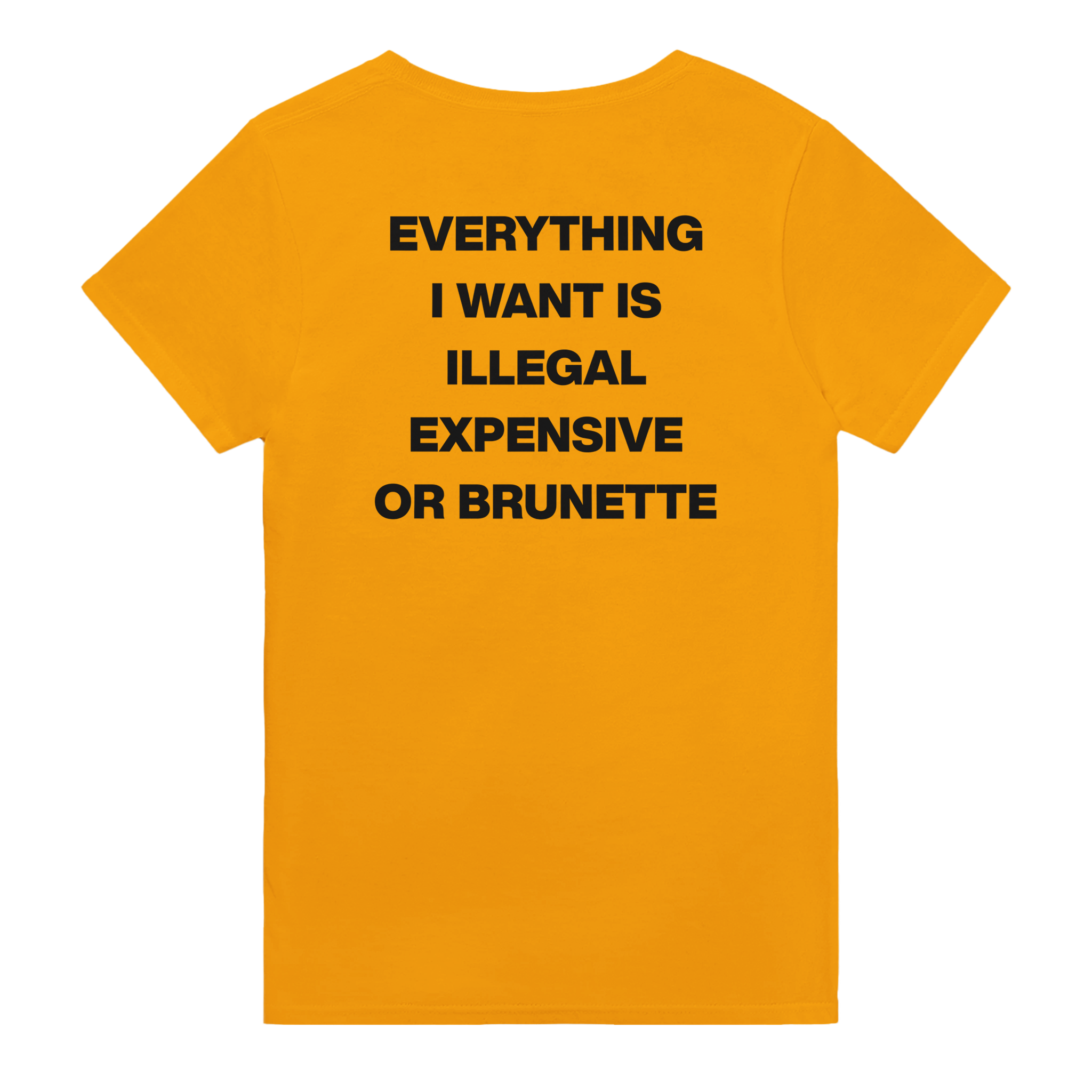 Everything i want is illegal expensive or brunette – morsom t-skjorte med backprint fra Køddeklær