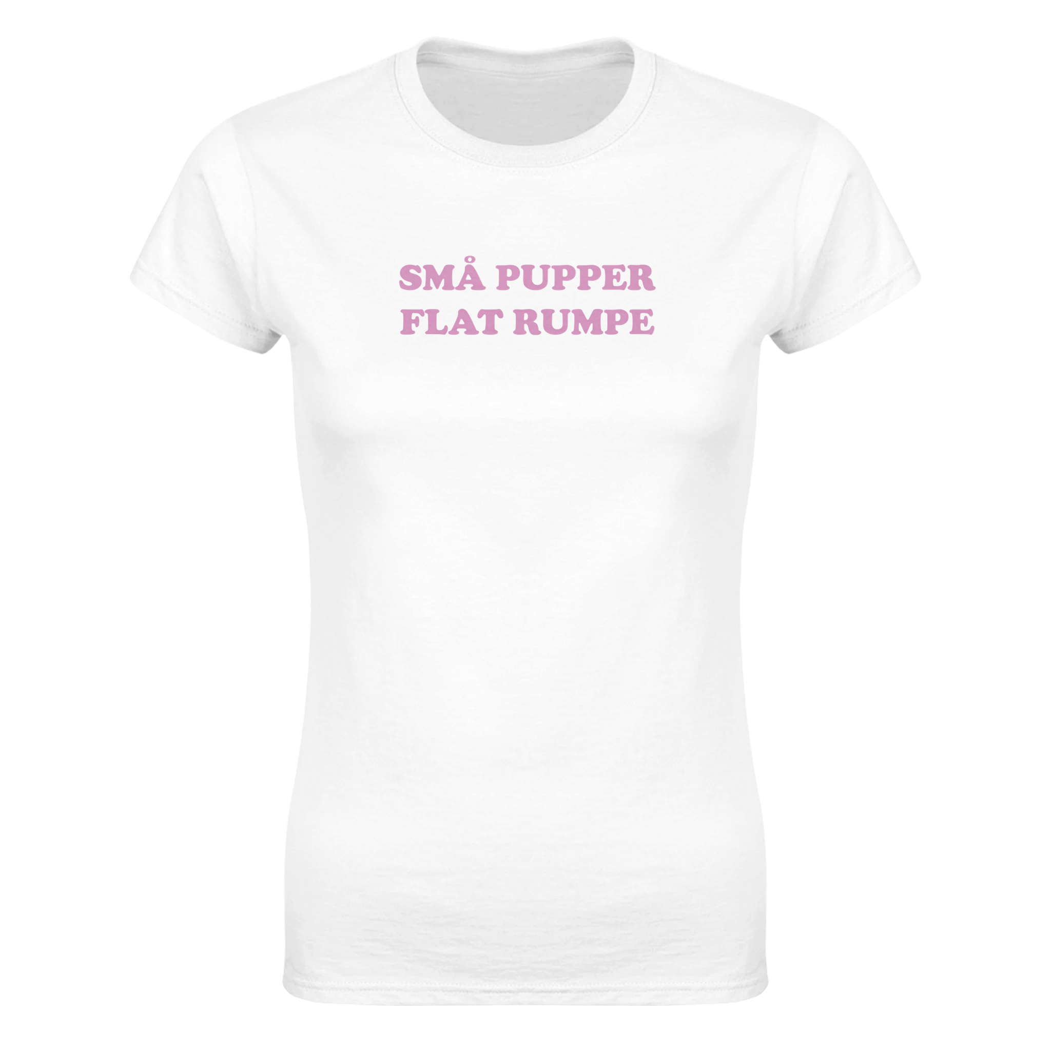Små pupper flat rumpe – morsom dame-t-skjorte fra Køddeklær