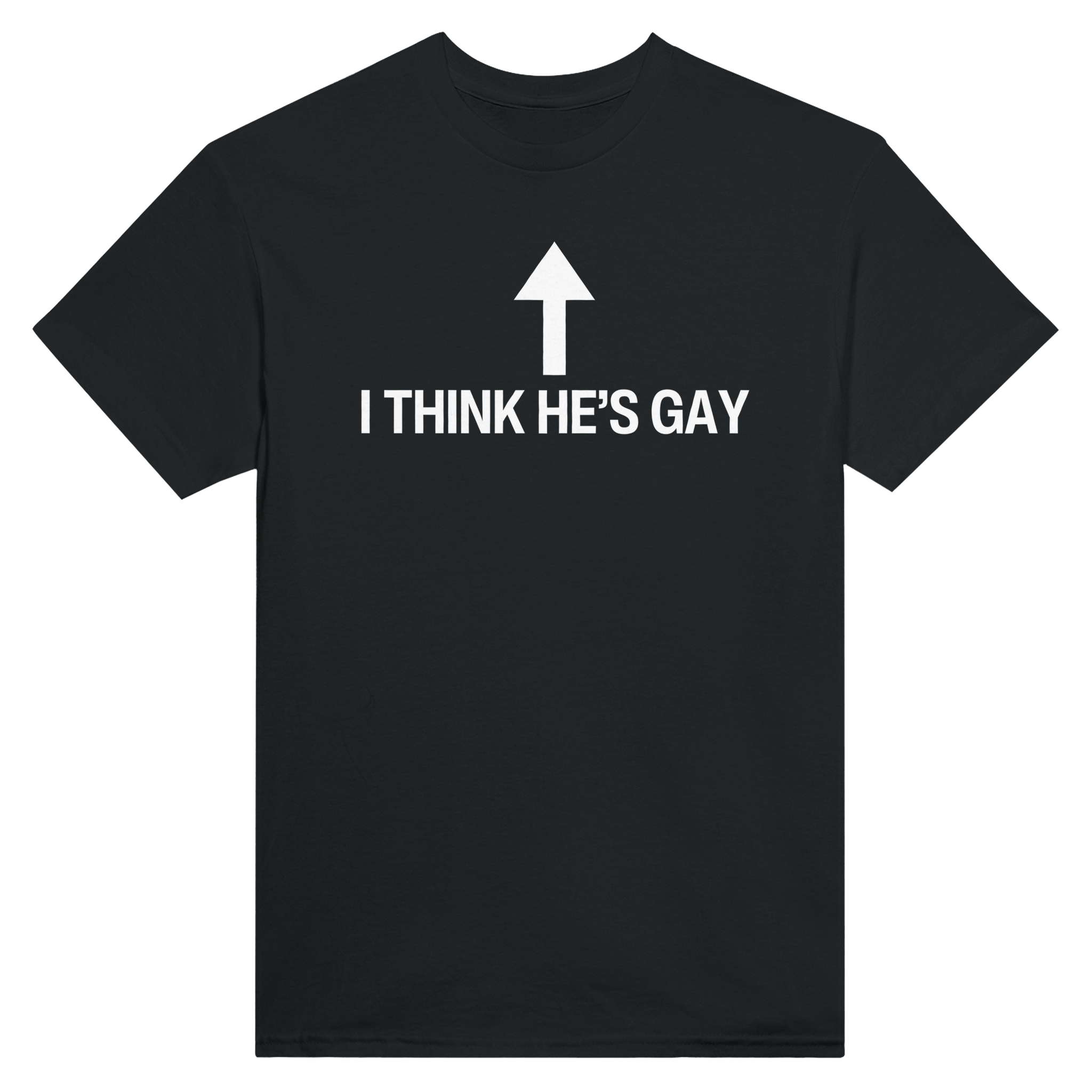 I think he's gay – morsom t-skjorte fra Køddeklær