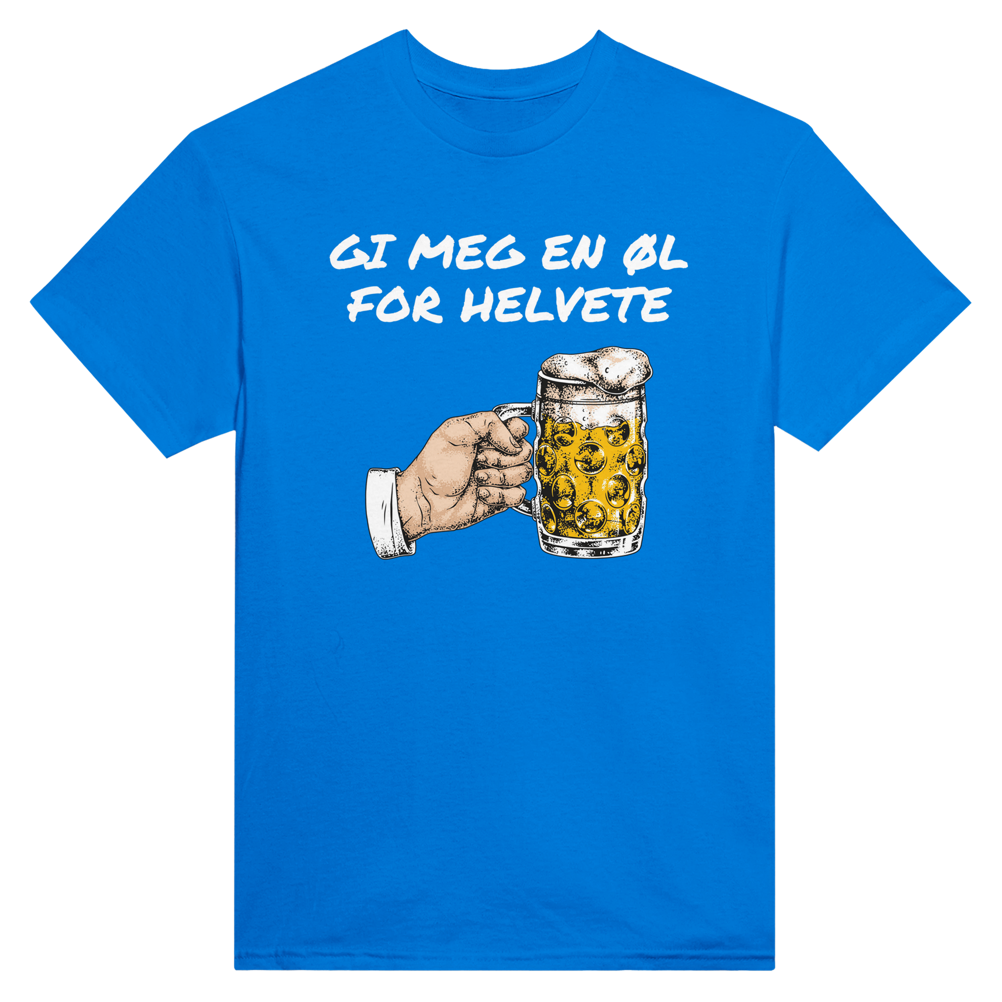 Gi meg en øl for helvete – morsom t-skjorte med norsk humor fra Køddeklær