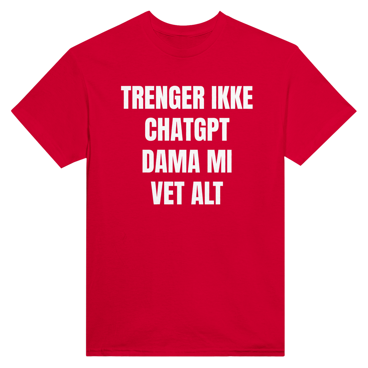 Trenger ikke ChatGPT, dama mi vet alt – morsom t-skjorte med norsk humor fra Køddeklær