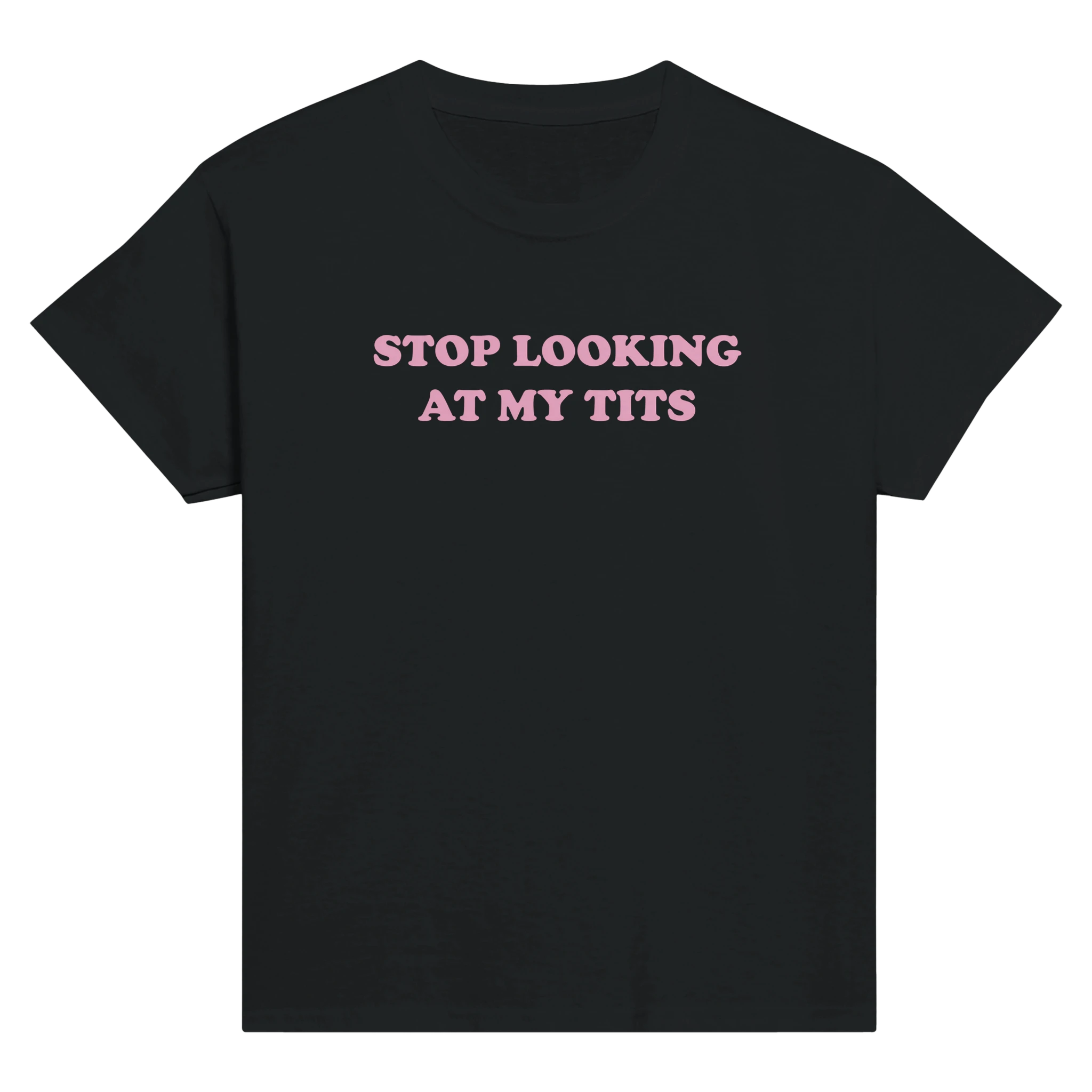 Stop looking at my tits – morsom baby tee fra Køddeklær
