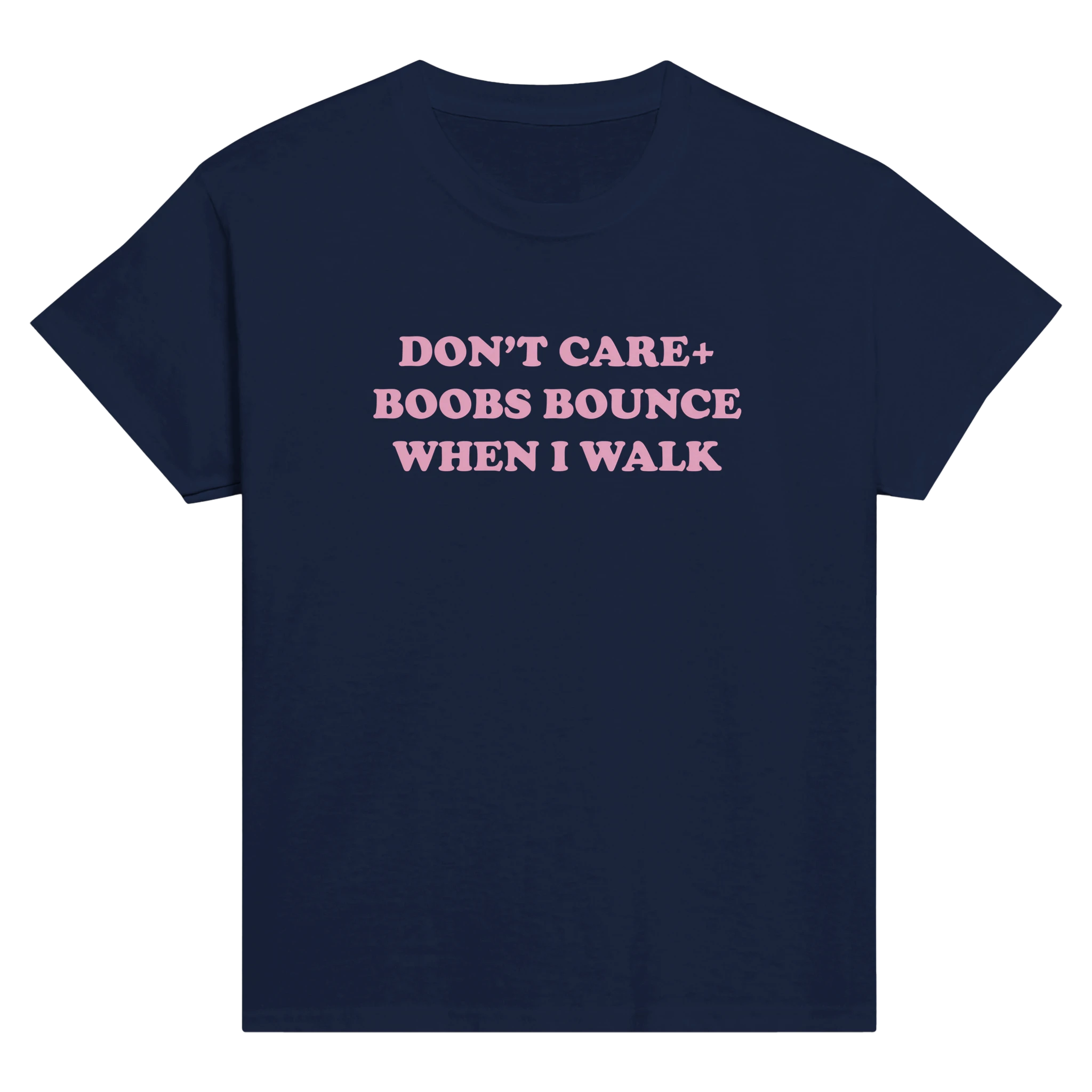 Don't care + boobs bounce when i walk – morsom baby tee fra Køddeklær
