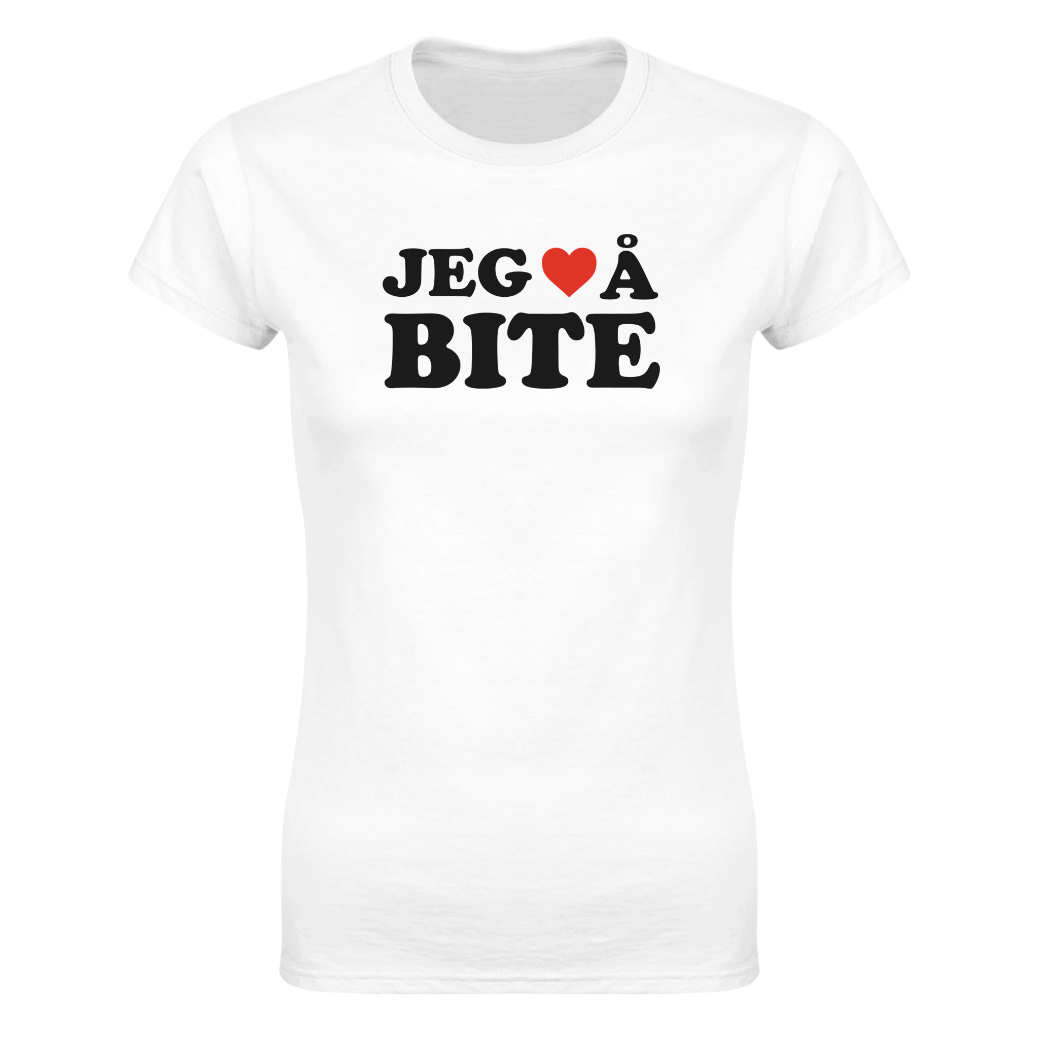 Jeg hjerte å bite – morsom dame-t-skjorte fra Køddeklær