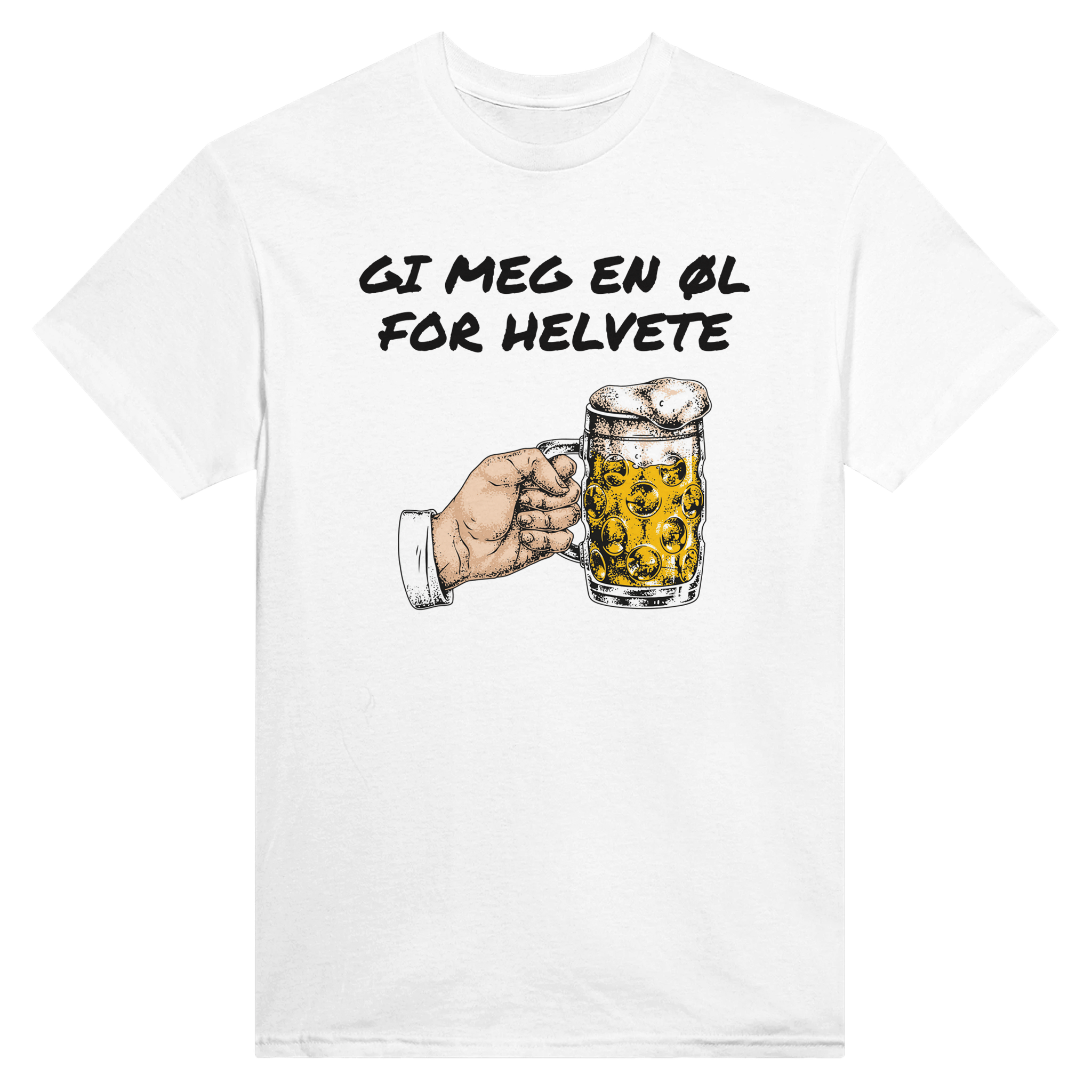 Gi meg en øl for helvete – morsom t-skjorte med norsk humor fra Køddeklær