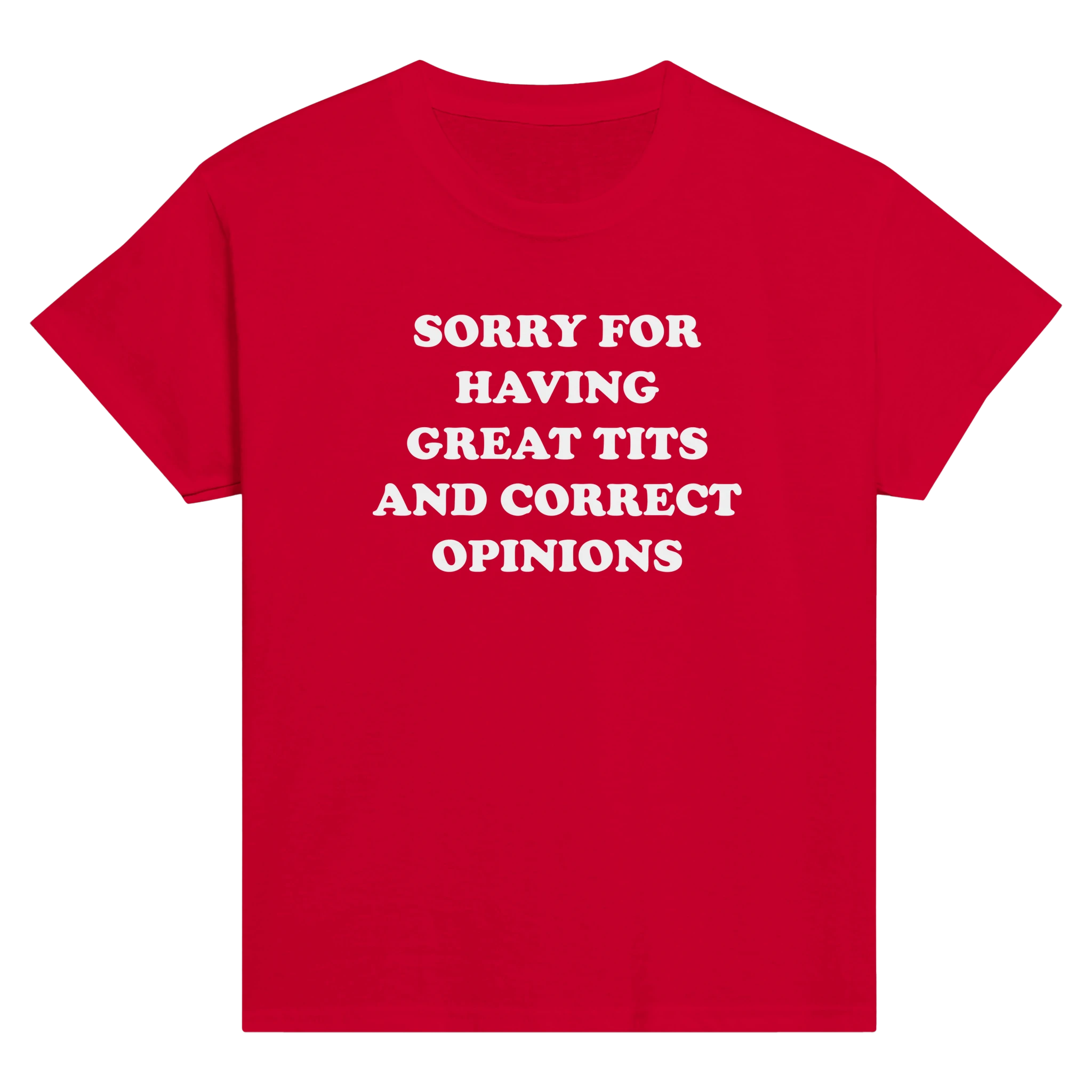 Sorry for having great tits and correct opinions – morsom baby tee fra Køddeklær