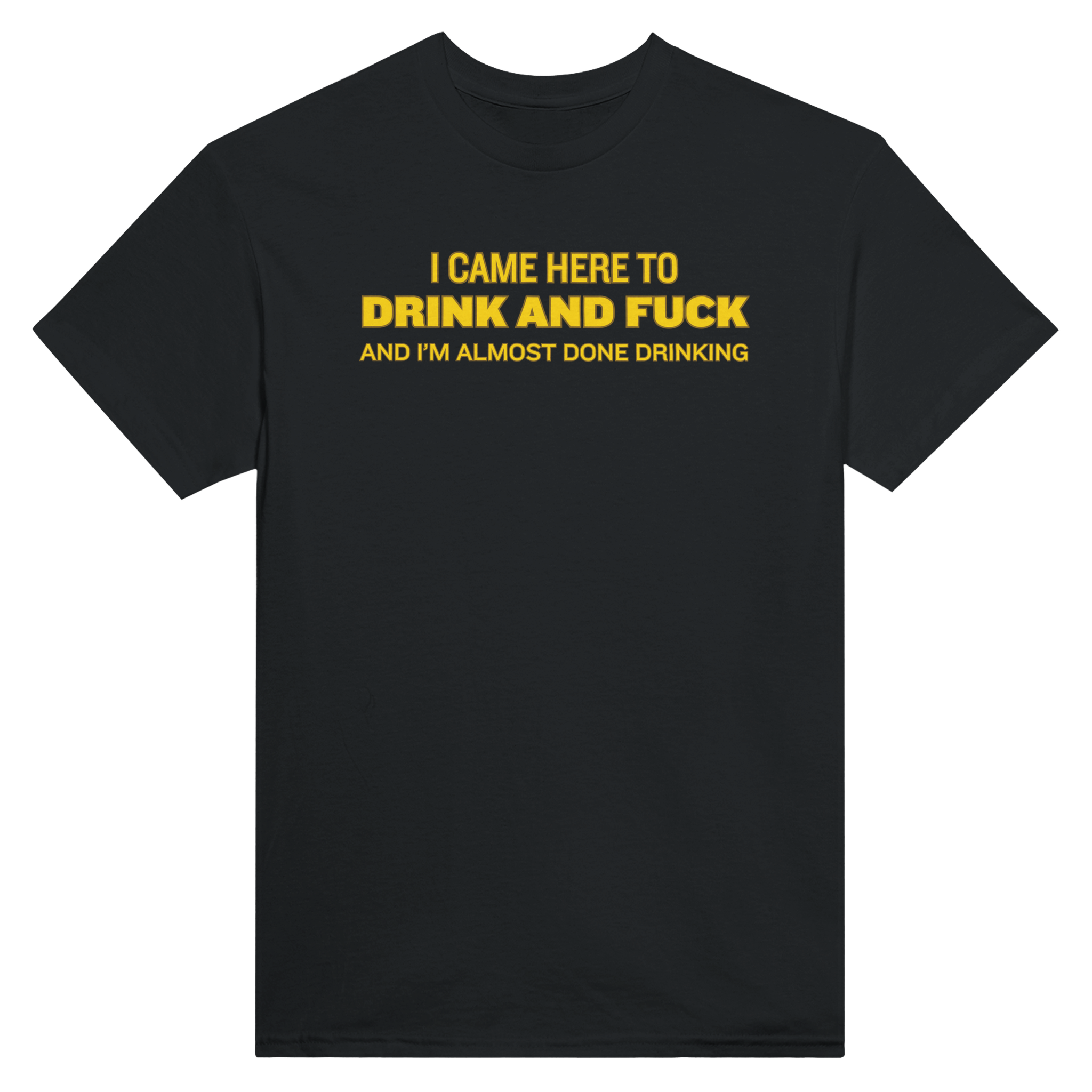 I came here to drink and fuck and i'm almost done drinking – morsom t-skjorte fra Køddeklær